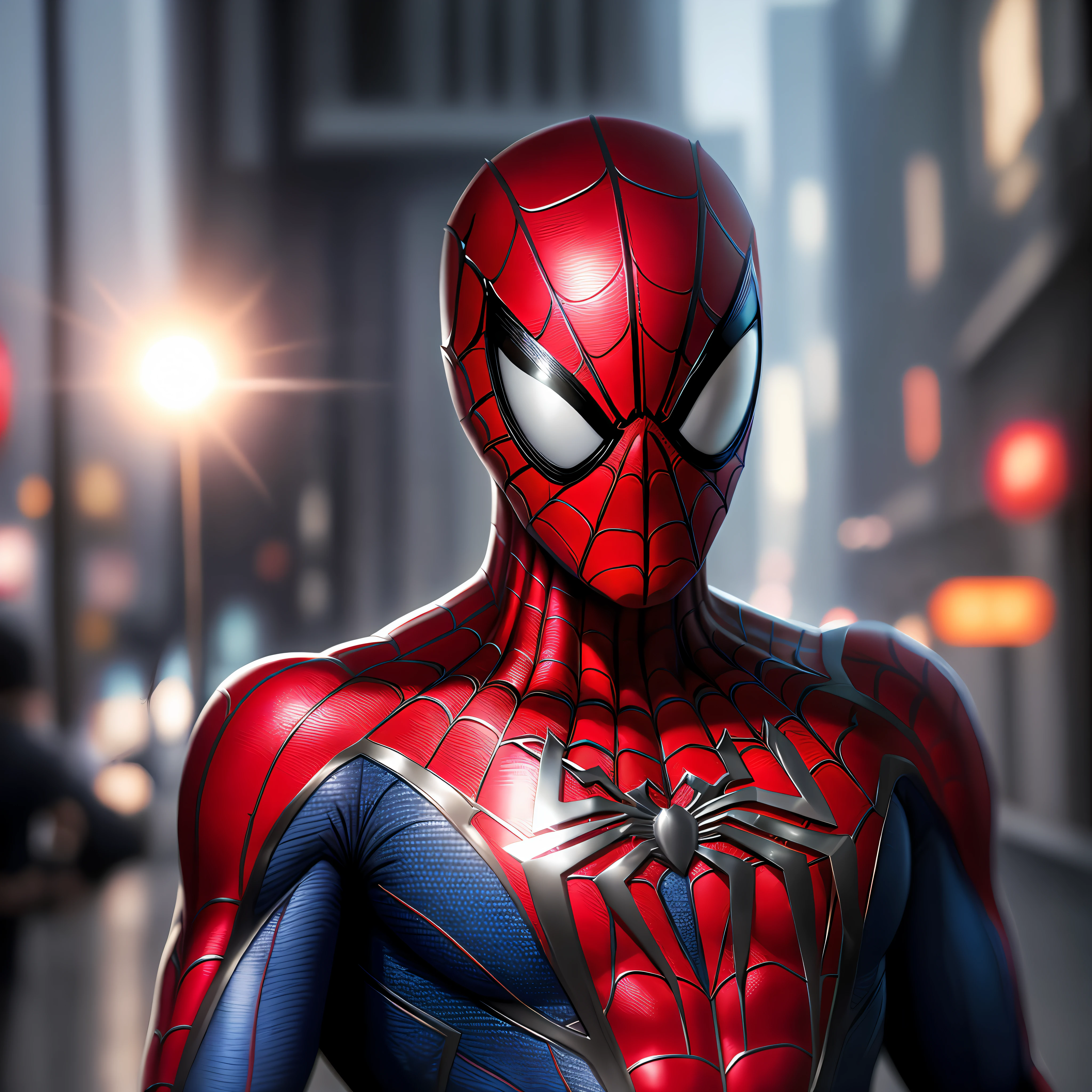 Spiderman, Surrealism, Social realism, blurry, ray tracing, chromatic aberration, cinematic lighting, reflection light, cinematic lighting, 8k, super detail, high quality, HD, 4K, 8k, 16k, 1080P, anatomically correct, textured skin, UHD