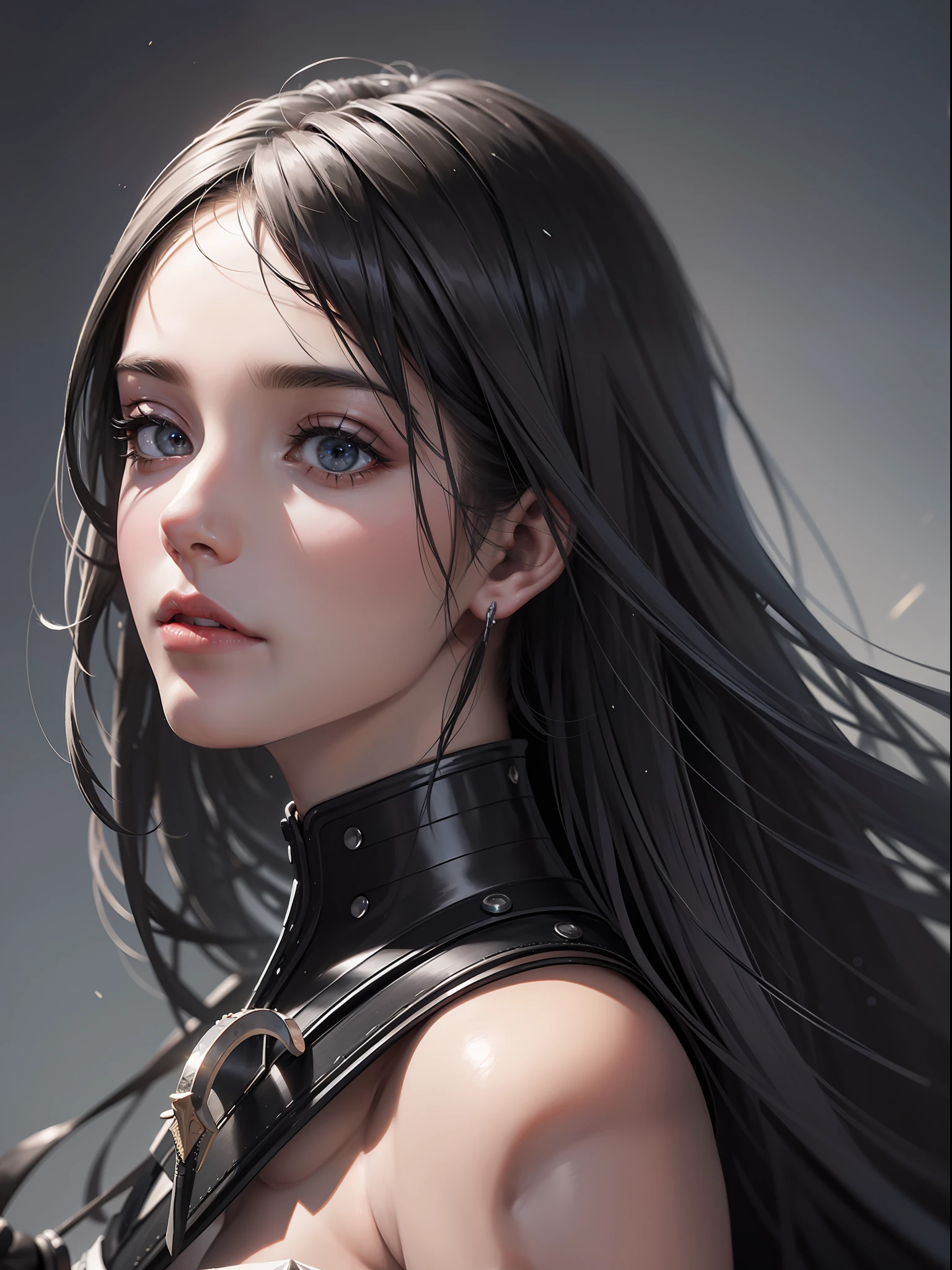 hyper-realistic, pure black, jet black, dark, beautiful, deep, woman, black world, beautiful light, high definition, fine detail, precise, precise, mysterious, magnificent, sword, illustration