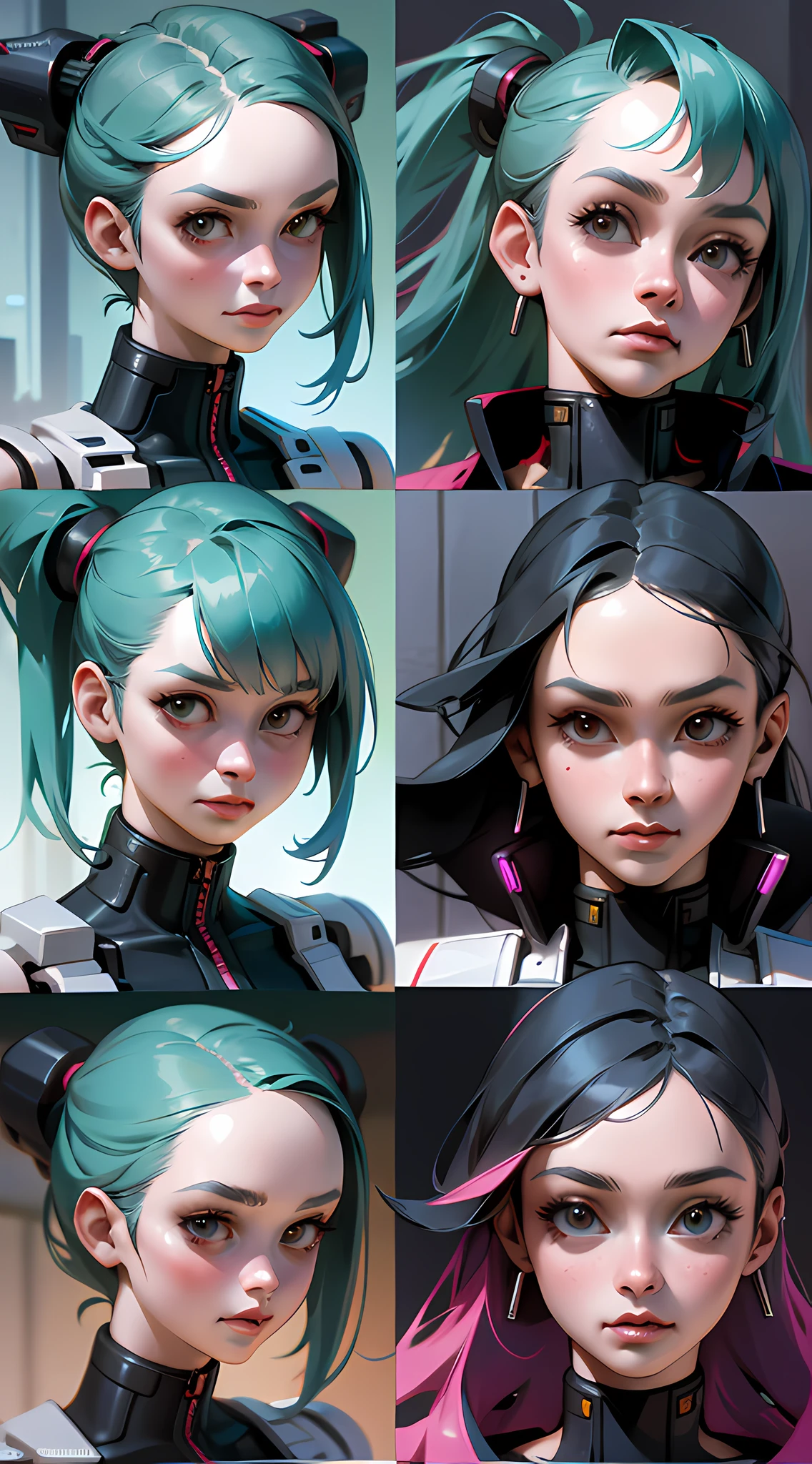 A futuristic cyberpunk world with highly realistic details from groups of cyberpeople, showing nuanced facial expressions. --auto --s2