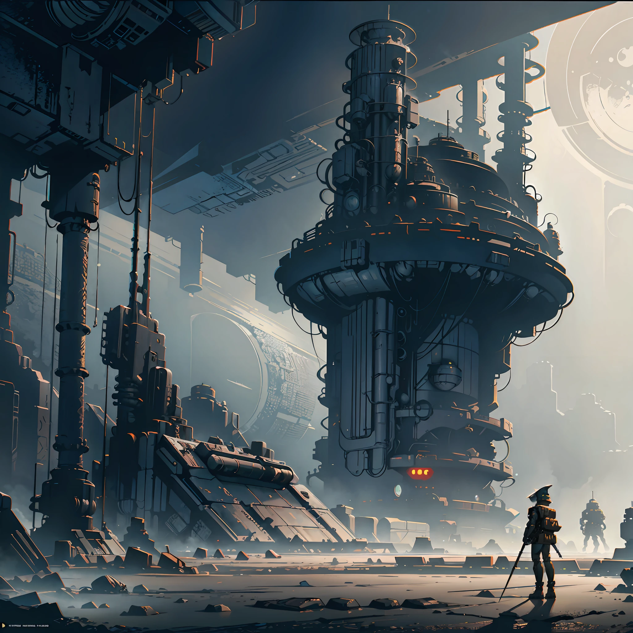 Futuristic dark landscape,saturn moons,futuristic temple design,pilgrims,cyborg, alien biodiversity,epic matte painting,concept art, Ashley wood style --s --auto