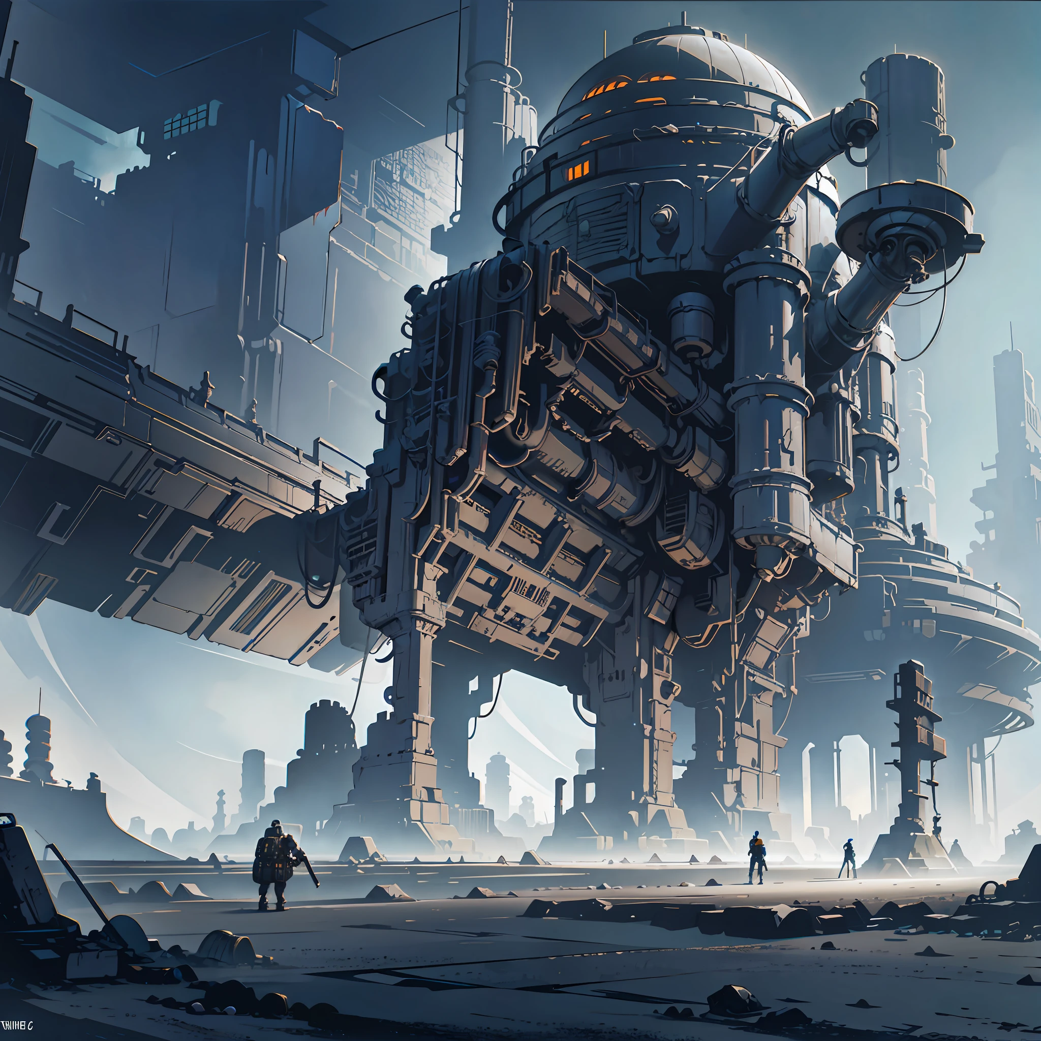 Futuristic dark landscape,saturn moons,futuristic temple design,pilgrims,cyborg, alien biodiversity,epic matte painting,concept art, Ashley wood style --s --auto