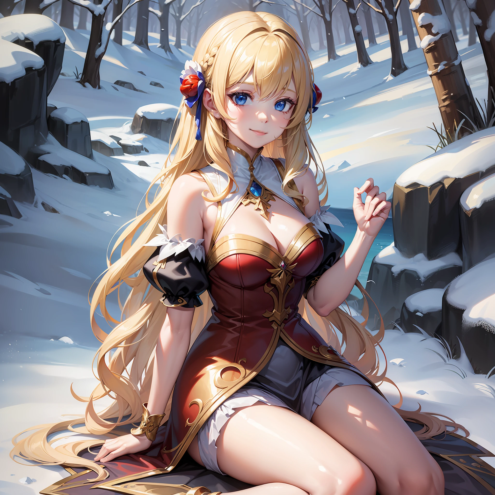 (Masterpiece) 8K resolution, Snow White, very pretty beautiful girl, blonde semi-long hair, kind smile, fantasy style,