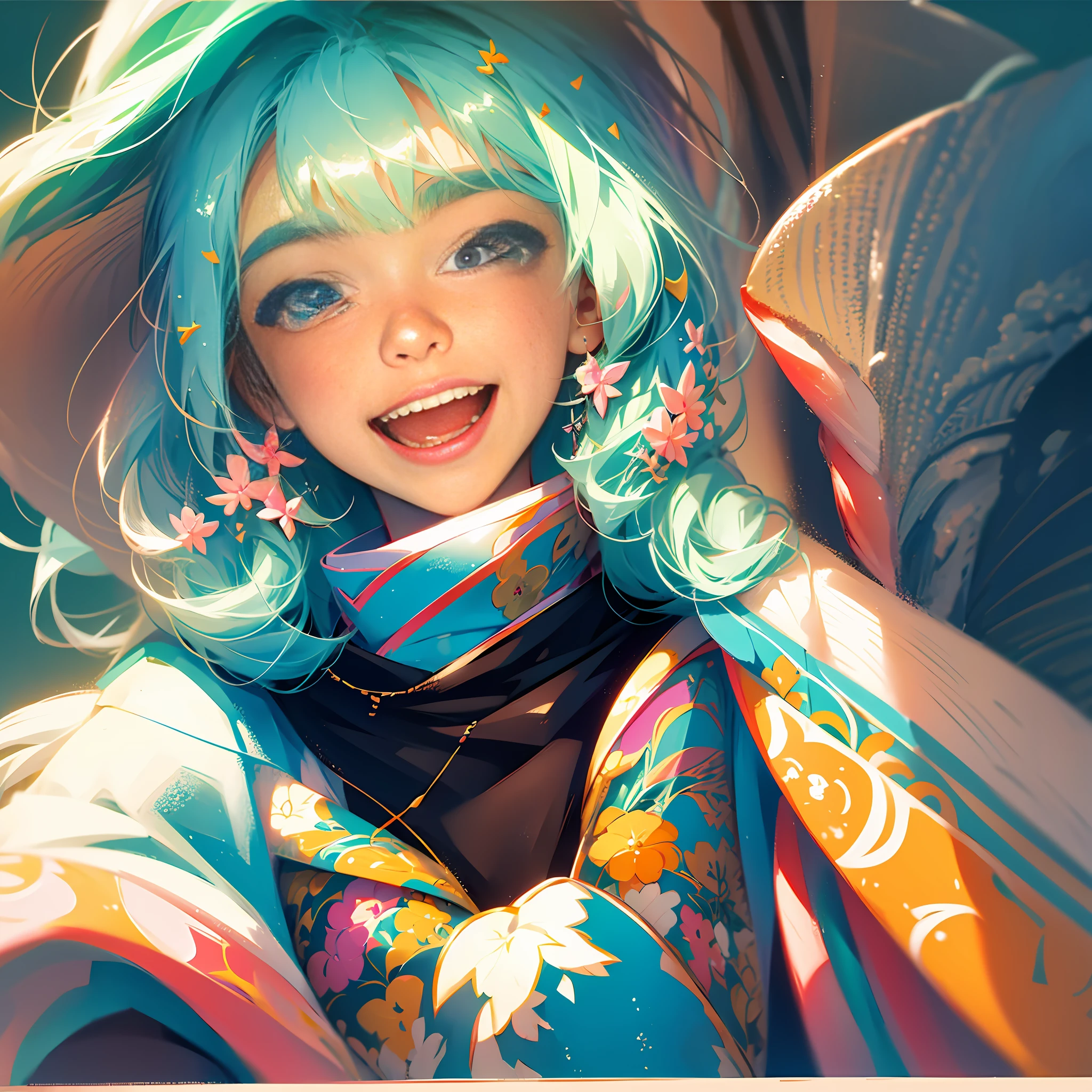 cute, girl laughing, happy, childlike, clear picture quality, cute kawaii girl, cute anime girl, loli, cute anime, cute art style, ultra hd, colorful hair, close-up