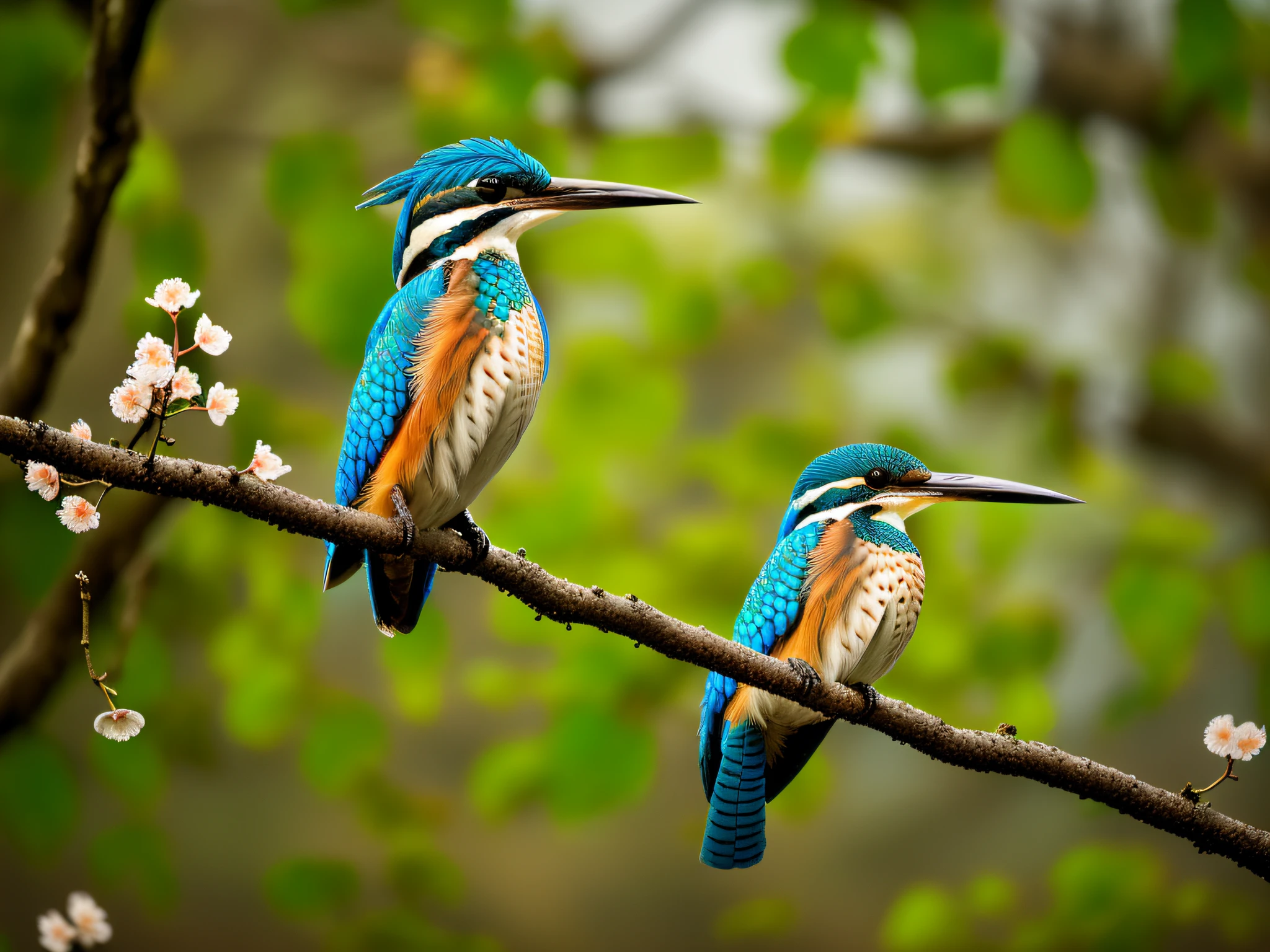 superb kingfisher on a branch near budding white cherry flowers, dark, dawn, (chilly early morning:1.1), (morning dew:1.15), realistic photography, (low-key photograph:1.2), detailed, 8k, intricate ruffled feathers, water droplets on the feathers, (to8contrast style), (mist:0.7), vivid colors, Sony a6600 Mirrorless Camera, embellish2