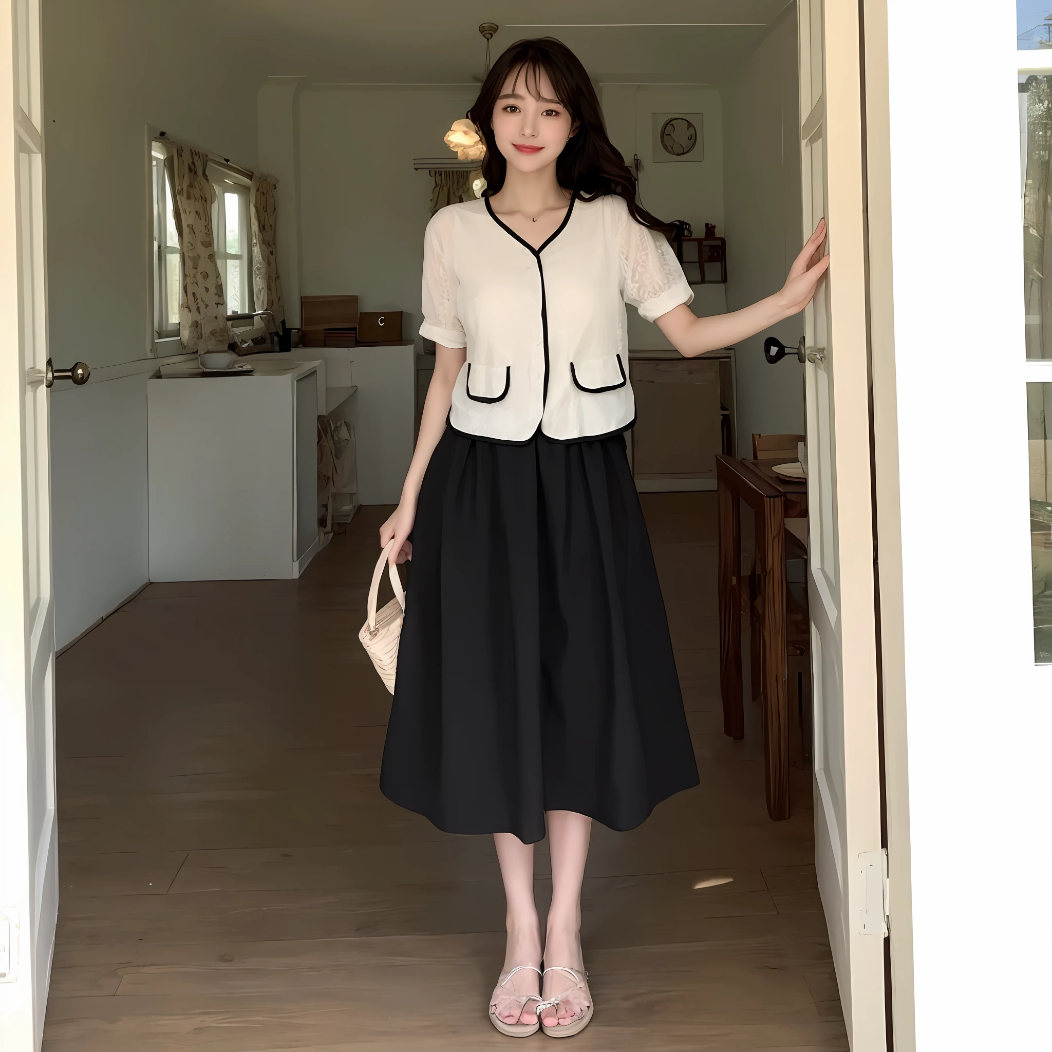 ((Best Quality, 8K, Masterpiece: 1.3)), 1girl, Slim Abs Beauty: 1.3, (Hairstyle Casual, Big Breasts: 1.2), Dress: 1.1, Super Fine Face, Delicate Eyes, Double Eyelids, Smile, Home