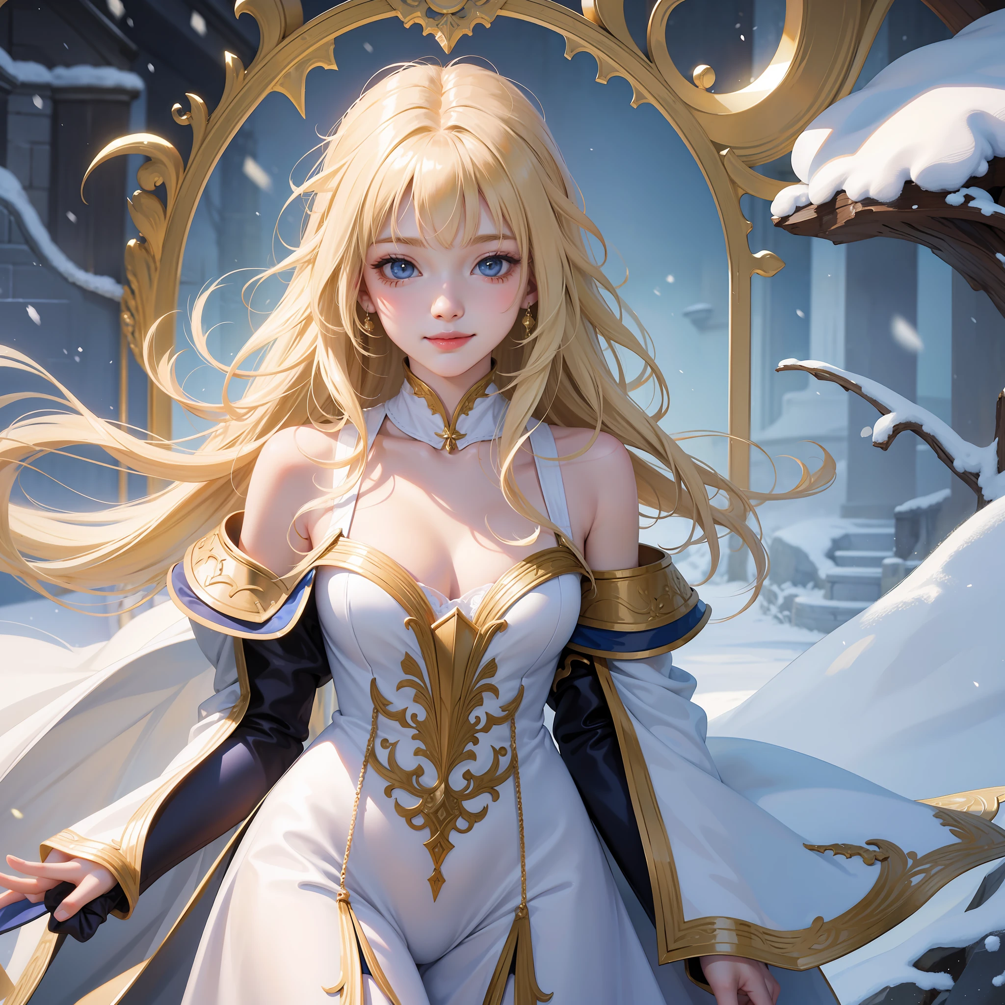 (Masterpiece) 8K resolution, Snow White, very pretty beautiful girl, blonde semi-long hair, kind smile, fantasy style,