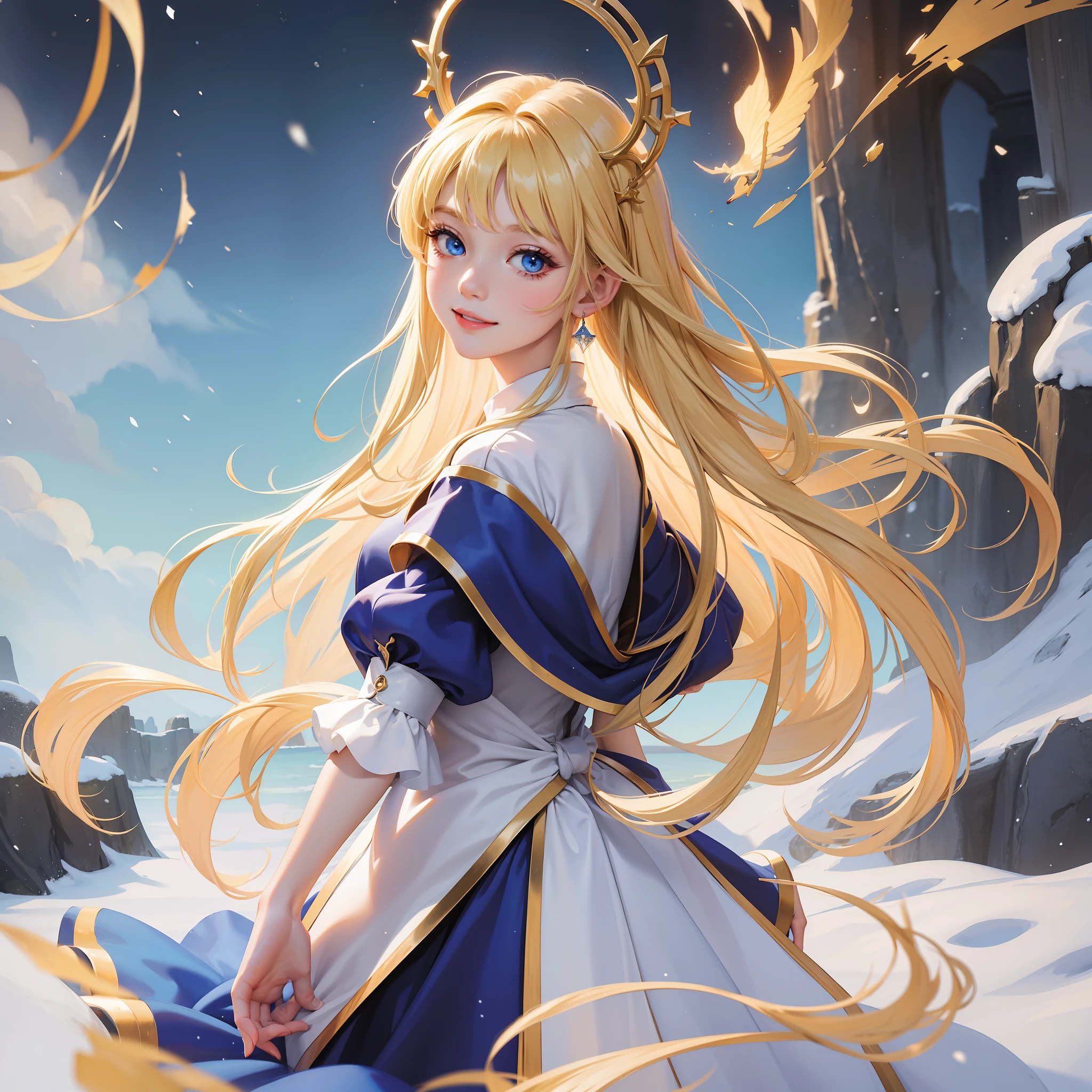 (Masterpiece) 8K resolution, Snow White, very pretty beautiful girl, blonde semi-long hair, kind smile, fantasy style,