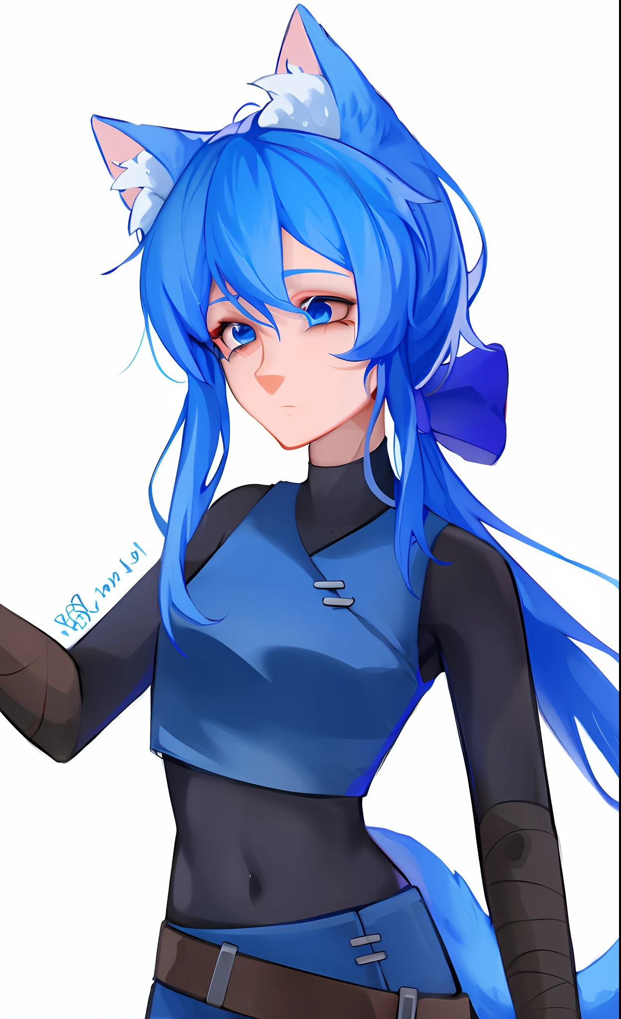 Dragon girl with blue hair and blue eyes holding a mobile phone, 2 D anime style, inspired by Leng Mei, portrait anime space cadet girl, anime moe art style, inspired by Rei Kamoi, in anime style, drawing tool race!! Blue, water from Konoha, Rei Ayanami, anime-style character, OC committee