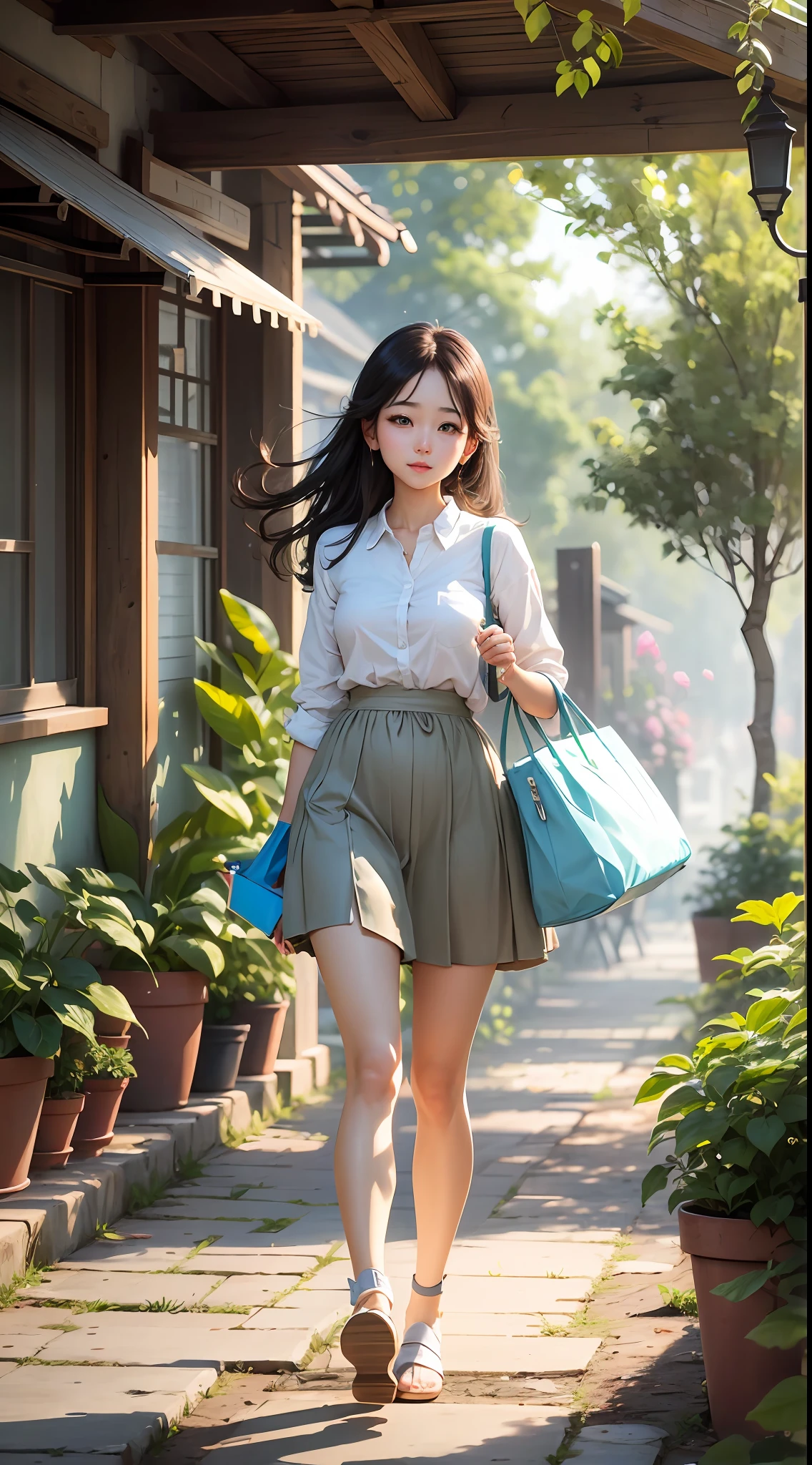 Fresh and simple style, smart and neat scene assistance, with a touch of youthful vitality; A pure and beautiful girl, full body, youthful vitality, beautiful face, beautiful vision, with clear and bright eyes, filling the air with fragrant fragrance. --auto --s2
