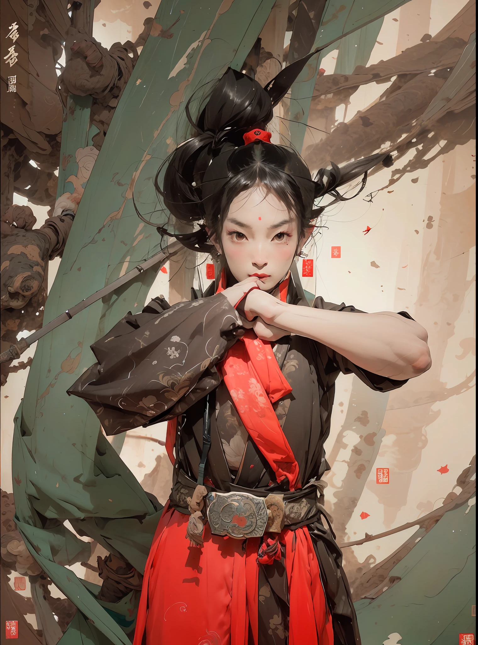 There is a thick belt man standing in a room, inspired by sifu :2, inspired by Ma Quan, inspired by Miao Fu, inspired by Guan Daosheng, inspired by Kanō Hōgai, inspired by Fan Kuan, inspired by Zhao Mengfu 🔥 😎 🕹️ 👀, inspired by Shen Quan, 4K, Yang Qi's painting, fighting God style