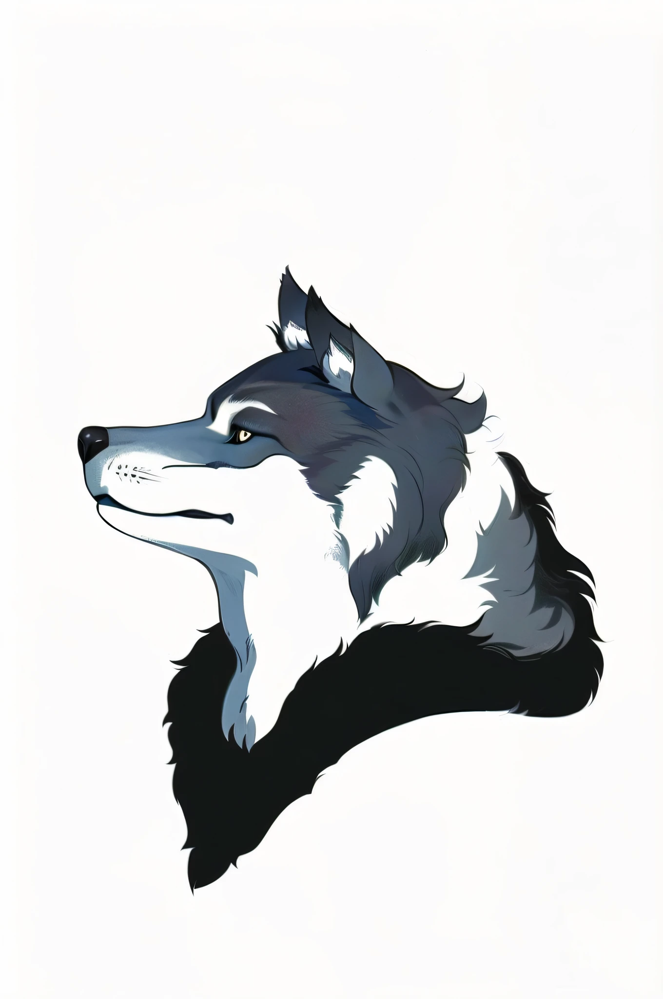 (A wolf) negative space, (anthropomorphic: 1.2), (male: 1.1), (smile: 1.2), (side face: 1.1)