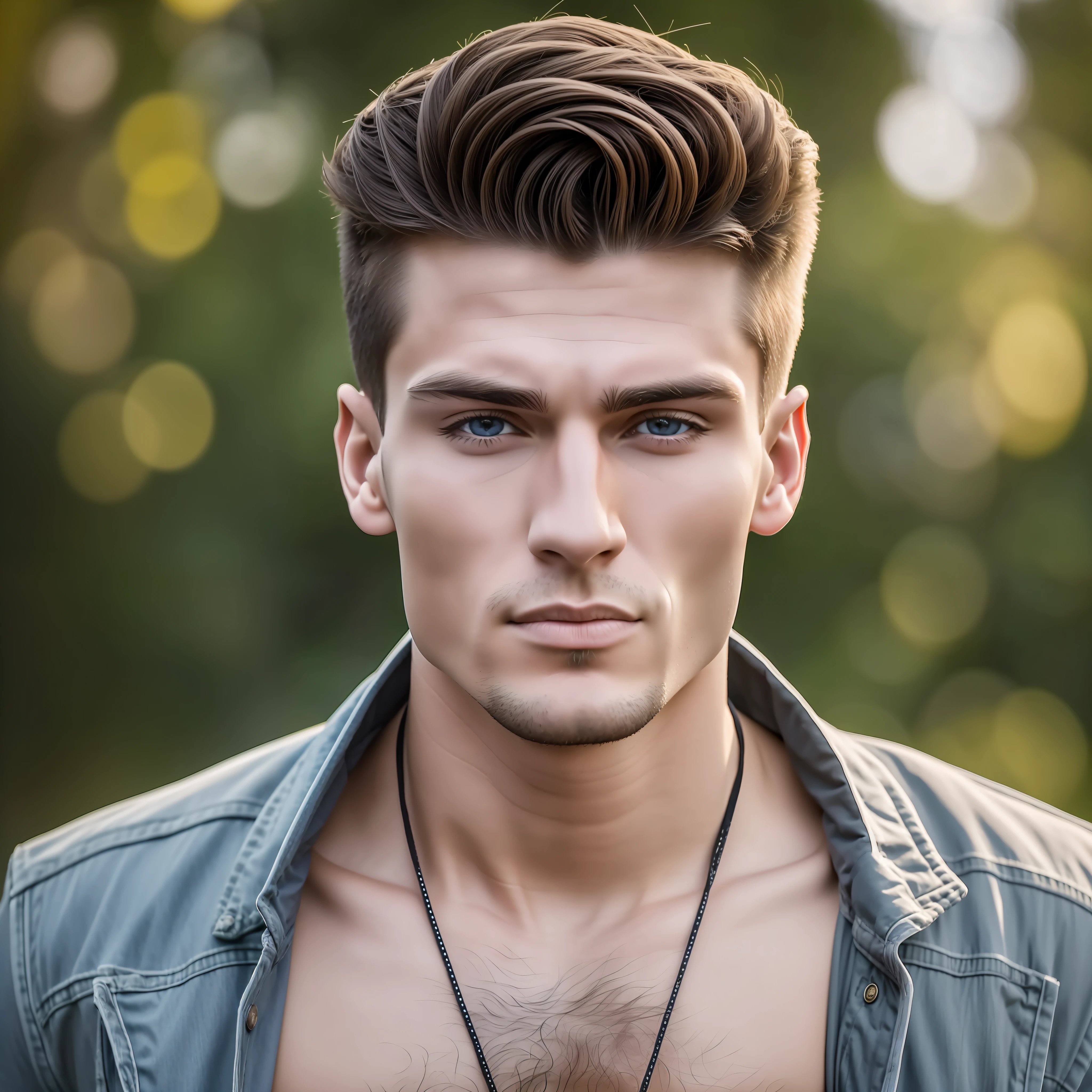 The face of a 25-year-old Ukrainian man exudes a blend of youth and maturity. His strong, chiseled jawline frames deep-set, expressive eyes that reflect determination and resilience. His fair skin carries a hint of sun-kissed warmth, radiating a sense of vitality and confidence.