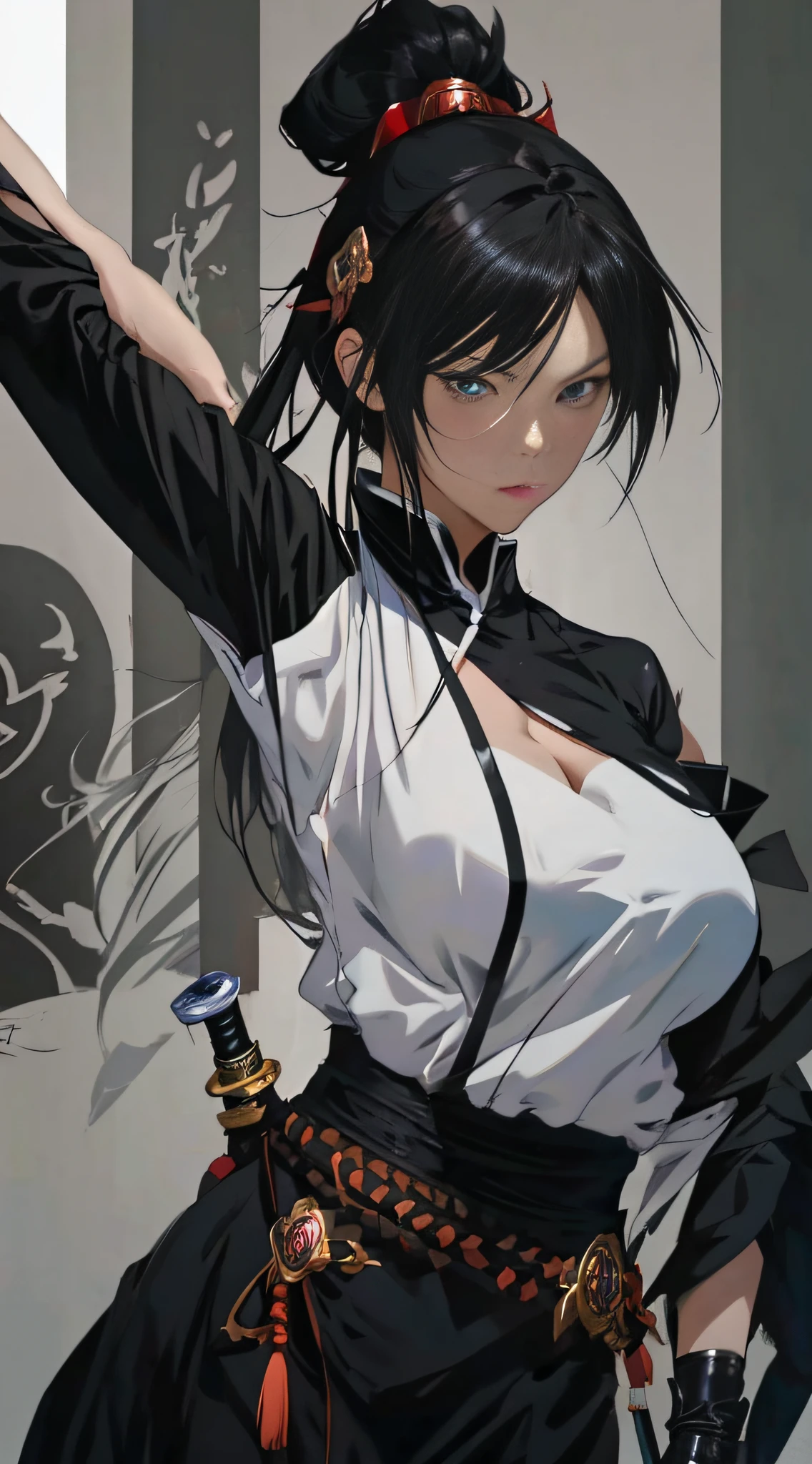 a close up of a woman in a black outfit holding a sword, by Yang J, female action anime girl, ig model | artgerm, female anime character, extremely detailed artgerm, seductive anime girl, artwork in the style of guweiz, range murata and artgerm, anime character, beautiful female assassin, anime character art, guweiz
