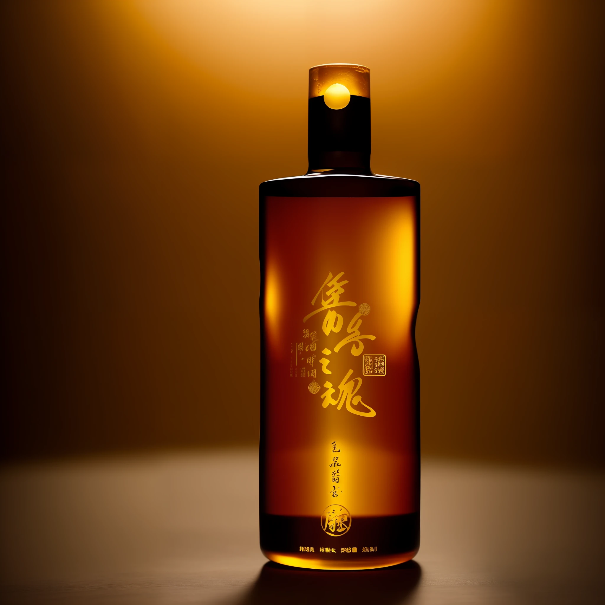 (Mastery:1.3, Clear Alcohol:1.2, Exquisite Design) A bottle of clean craft brew with a golden hat shining; Inspired by Luo Mu, Miko, Liao Qichun, Kanō Tan'yū and Tsuji Kakō; Chasbio is ingenious, and the details are imminent; Master Zhang Senyao skillfully embellishes the form and builds the source of art together.
