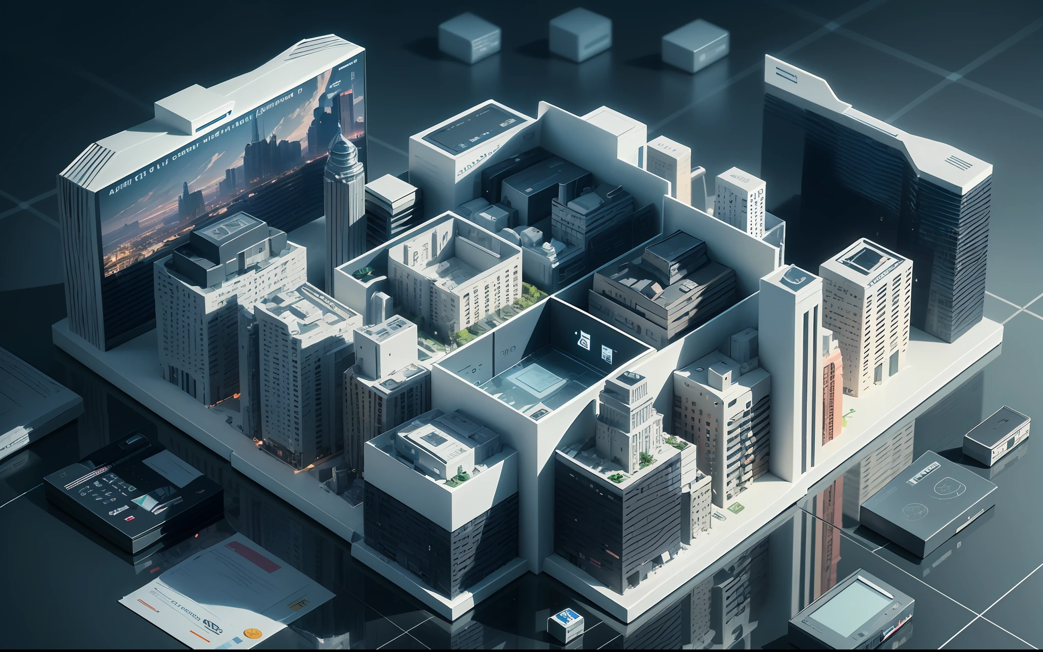 Capital management, consumer services, intelligent technology, cash management, consumption management, management efficiency, security, blind box toy style, high detail, ray tracing, stereogram, three sided view, from above, 8k, (high details), (high quality), masterpiece, ccurate, (best quality), ccurate, retina, best quality