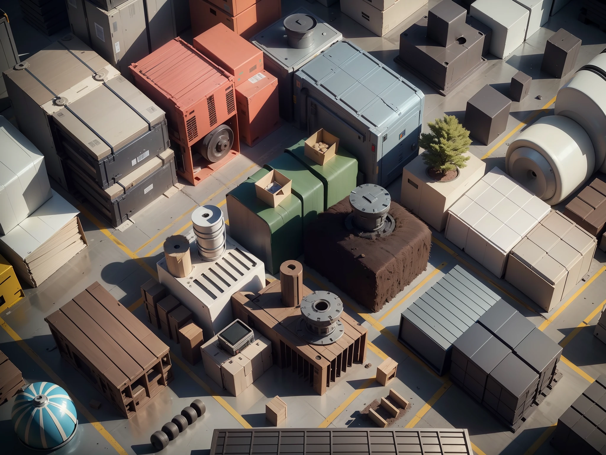 Bulk materials, intelligent management, material procurement, inventory management, outbound management, material management efficiency, accuracy, blind box toy style, high detail, ray tracing, stereogram, three sided view, from above, 8k, (high details), (high quality), masterpiece, ccurate, (best quality), ccurate, retina, best quality