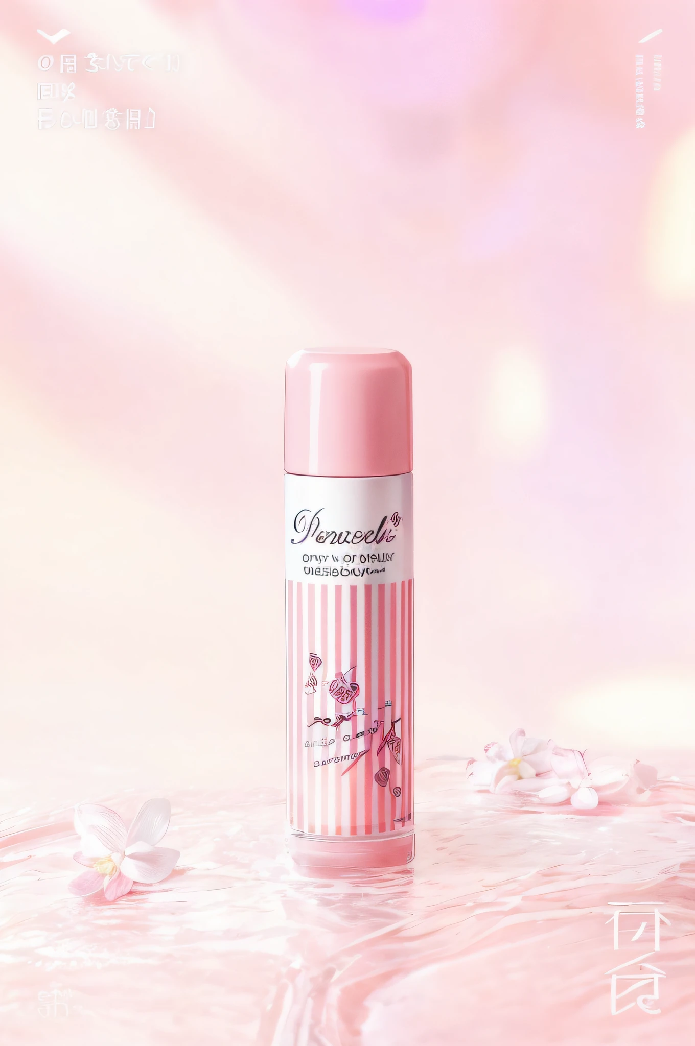 a close up of a pink bottle of deodorant on a pink surface, with soft pink colors, official product photo, pearlescent skin, dreamy soft, dramatic product shot, smooth pink skin, pearlized, pleasure, pink pastel, adorable design, light pink mist, official product image, product photo, new design, denoised, shiny skin”