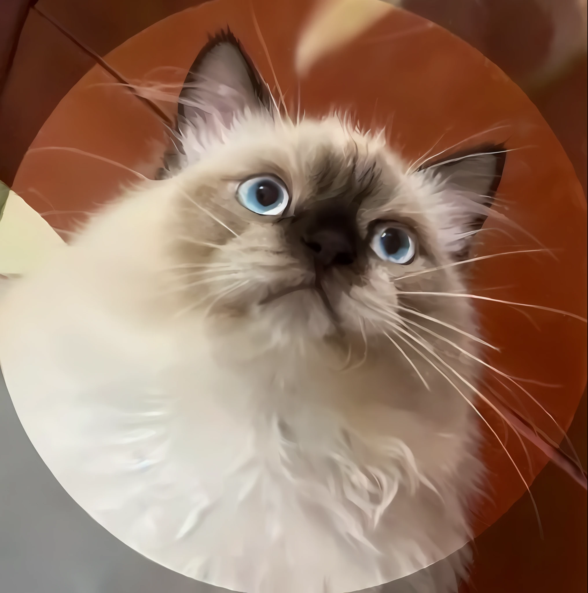araffe cat with blue eyes looking up at the camera, ragdoll cat, photo of a cat, sfw, a ragdoll cat windsurfing, looking up at camera, cat photo, cute furry needs your help, fluffy face, huge-eyed, big round cute eyes, aesthetic siamese cat, rounded eyes, looking into the camera