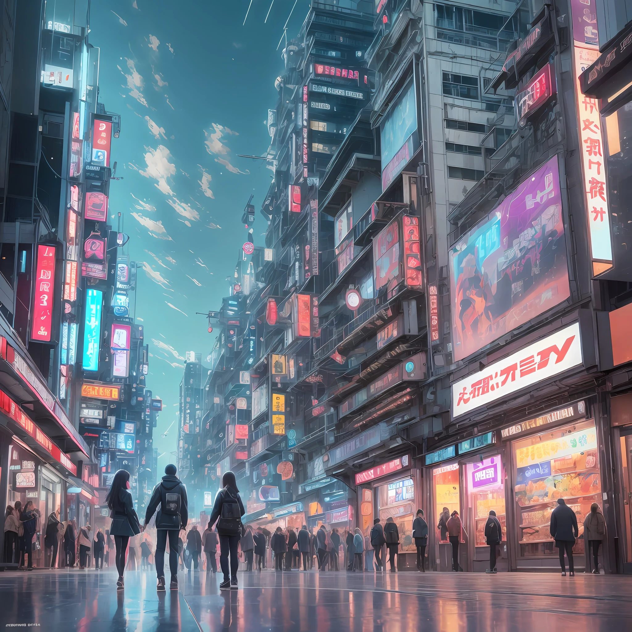 (best quality:1.2),  a couple of people standing in front of a vending machine, cyberpunk art by Yuumei, trending on pixiv, fantastic realism, guweiz and makoto shinkai, tokyo , sakimichan and makoto shinkai, ross tran and makoto shinkai, artwork in the style of guweiz, nostalgic melancholic artwork