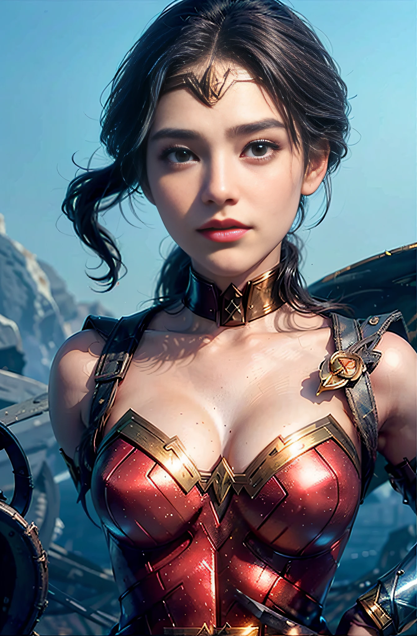 wearing wonder_woman_cosplay_outfit, in front of a sky, 
good hand,4k, high-res, masterpiece, best quality, head:1.3,((Hasselblad photography)), finely detailed skin, sharp focus, (cinematic lighting), night, soft lighting, dynamic angle, [:(detailed face:1.2):0.2], medium breasts, outside,