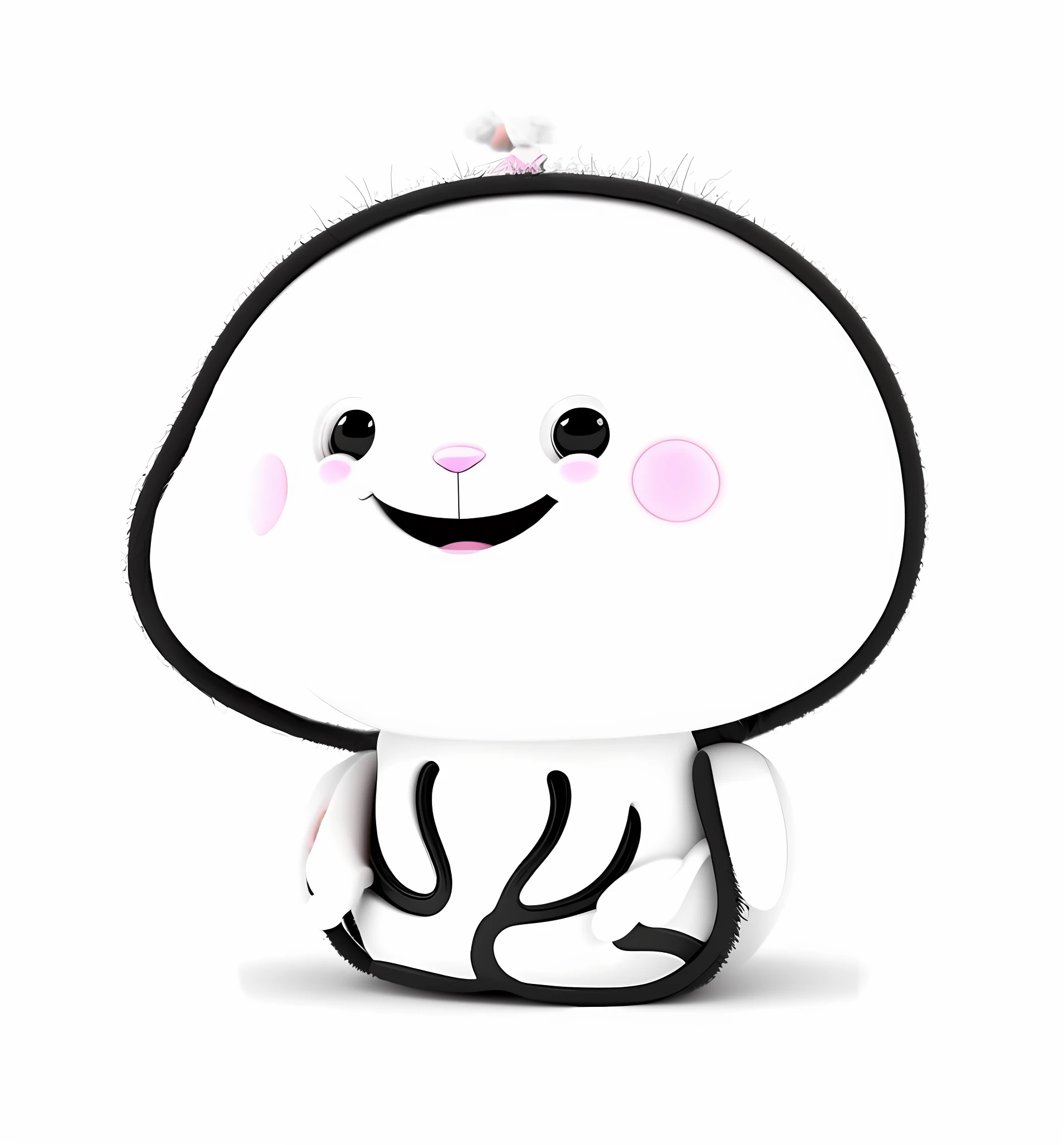 a white and black drawing of a small white object with pink cheeks, cartoonish cute, clear cute face, super cute and friendly, cute character, cute cartoon character, cute funny ghost, with a large head and big eyes, cute face big eyes and smiley, with round cheeks, round cute face, just a cute little thing, cute single animal, cute creature