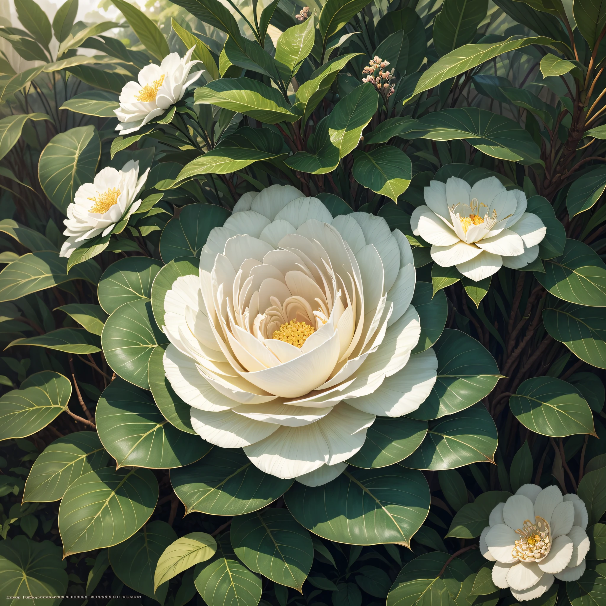 White camellia, jungle, sky, nature, plants, backlight, HD, high resolution, 8K, 4K, complex details, realism --auto --s2