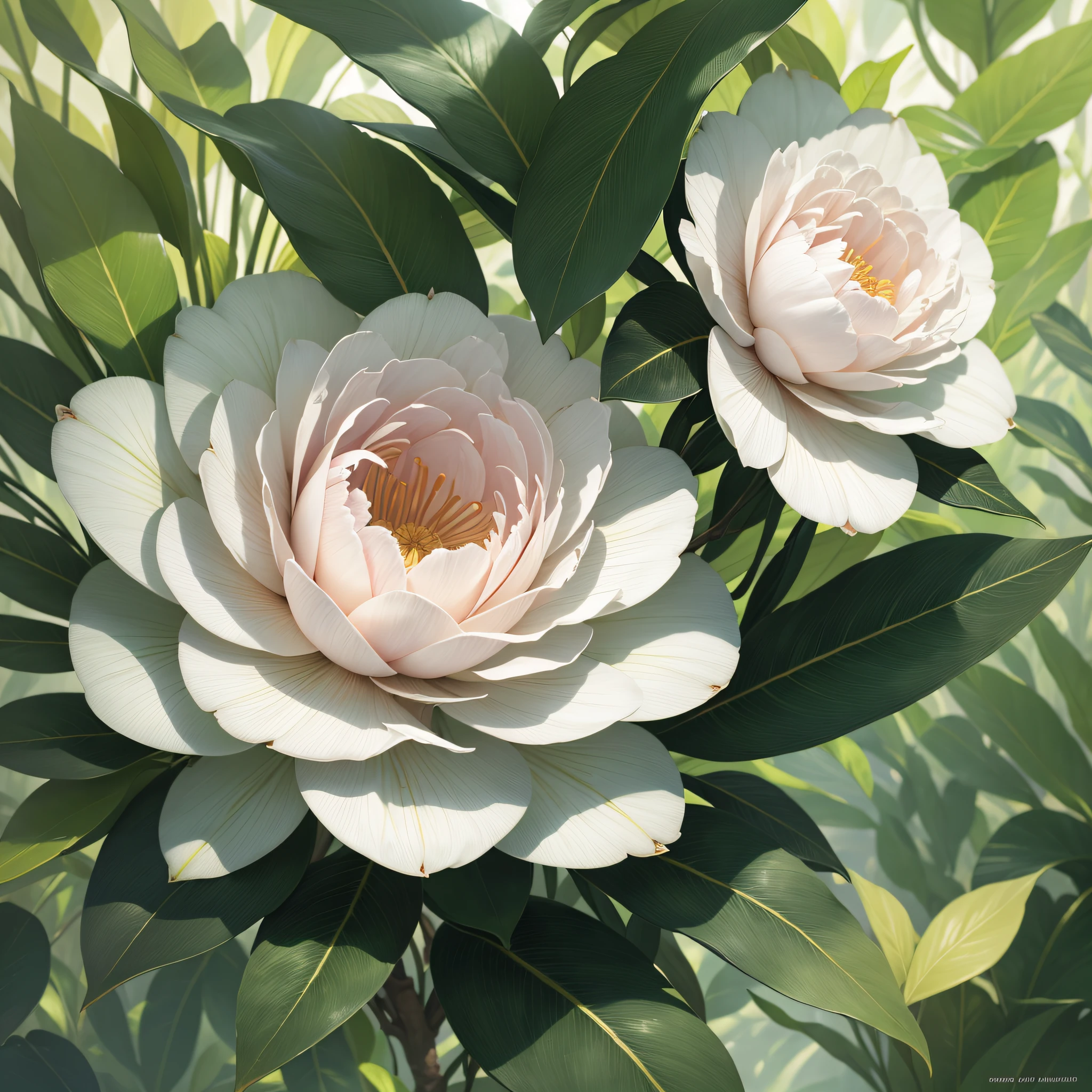White camellia, jungle, sky, nature, plants, backlight, HD, purity, Holy Spirit, high resolution, 8K, 4K, intricate details, realism --auto --s2