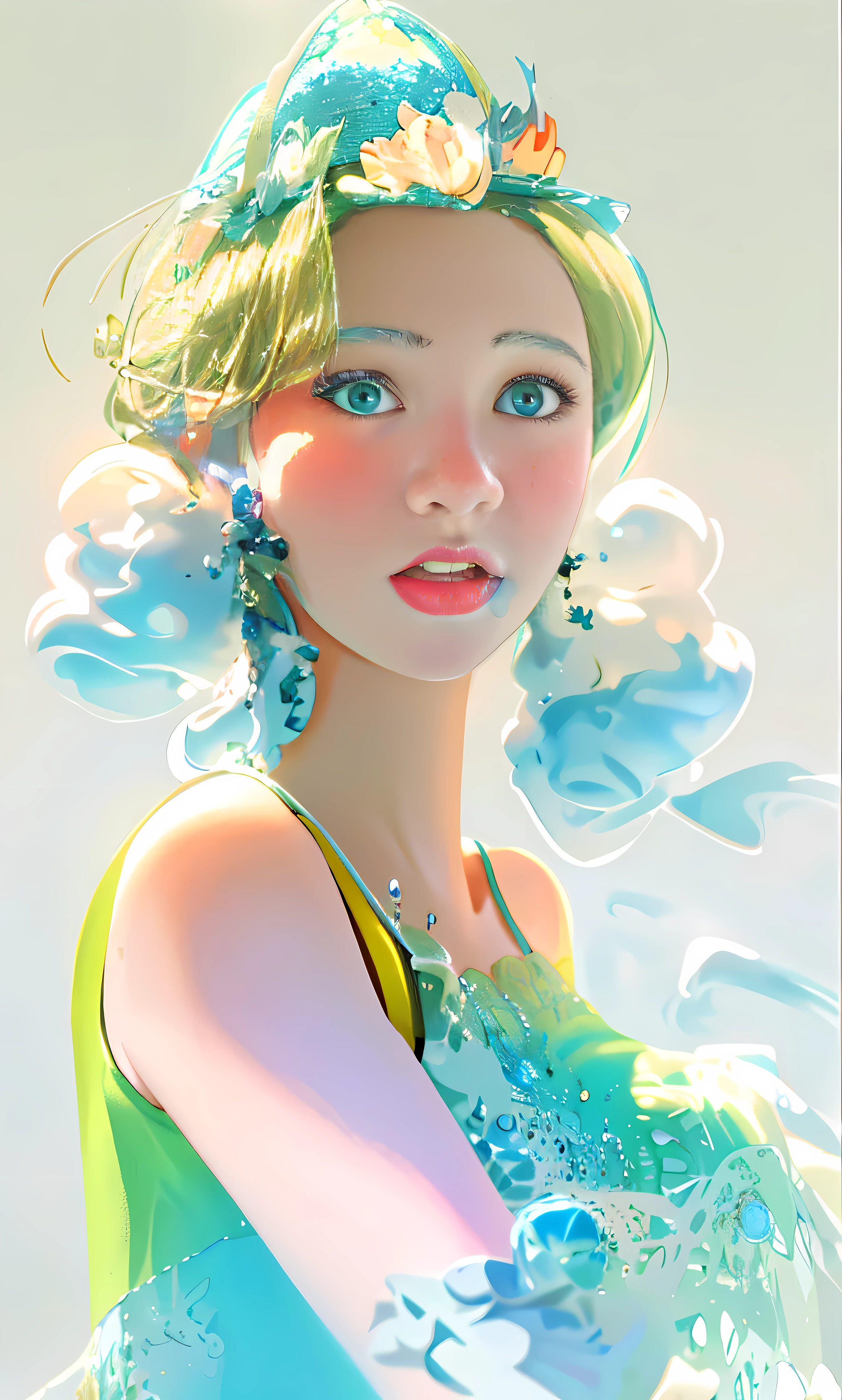 a Super cute girl ,Wearing a floral dress,Wearing boots,Wearing a hat and earphones，big watery eyes,full body,looking at viewer,open hands，MD clothing, clothing wrinkles，clean background,dreamy,excited,super cute girl IP by pop mart ,high detail ,hyper quality,Bright color,mockup blind box toy,disney style ,fine luster,3D render,oc render,best quality ,bright,front lighting,Face Shot,fine luster,ultra detoiled ，8k,