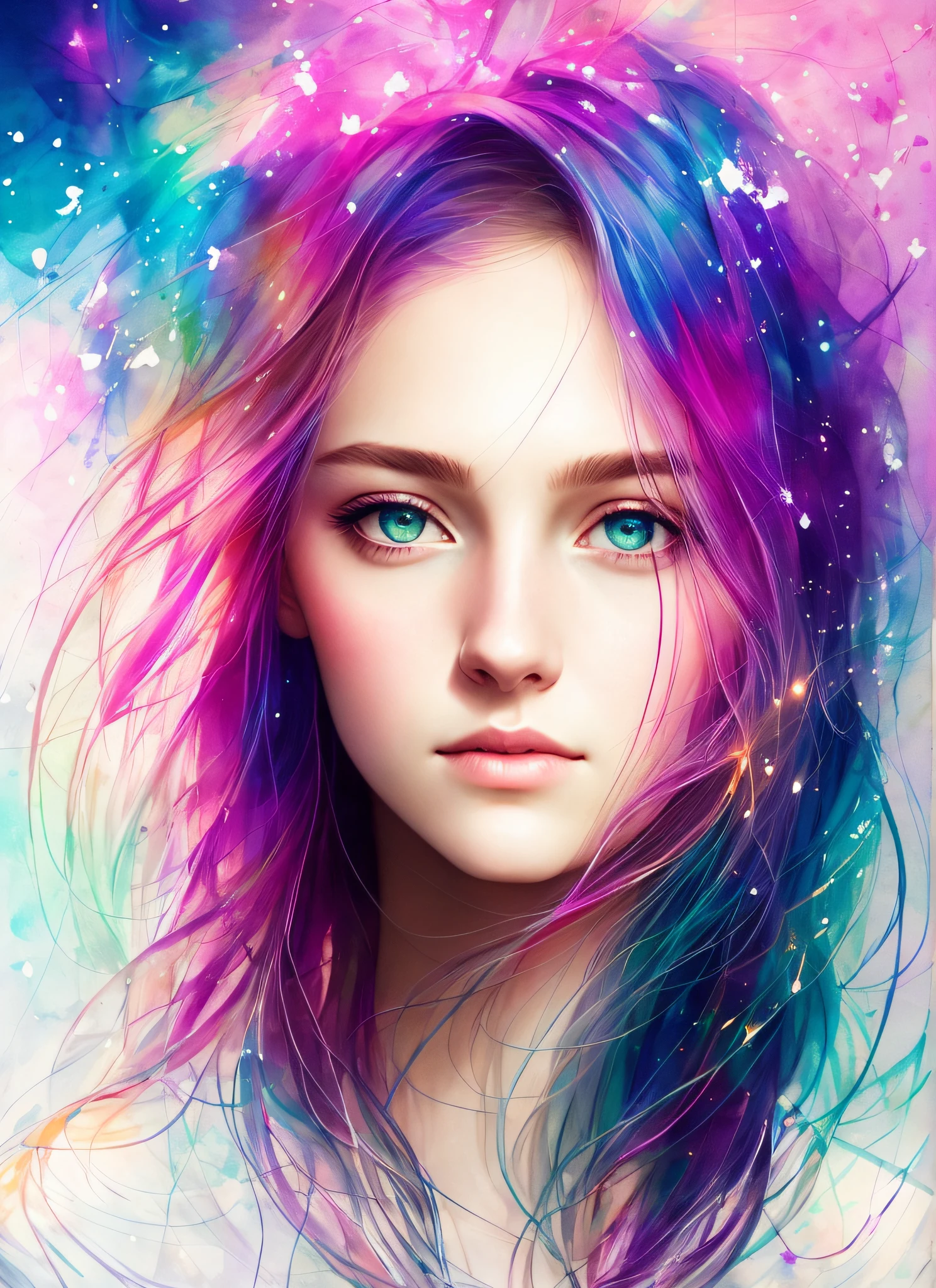 woman with agnes cecile, glowing design, pastel colors, ink drops, autumn lights