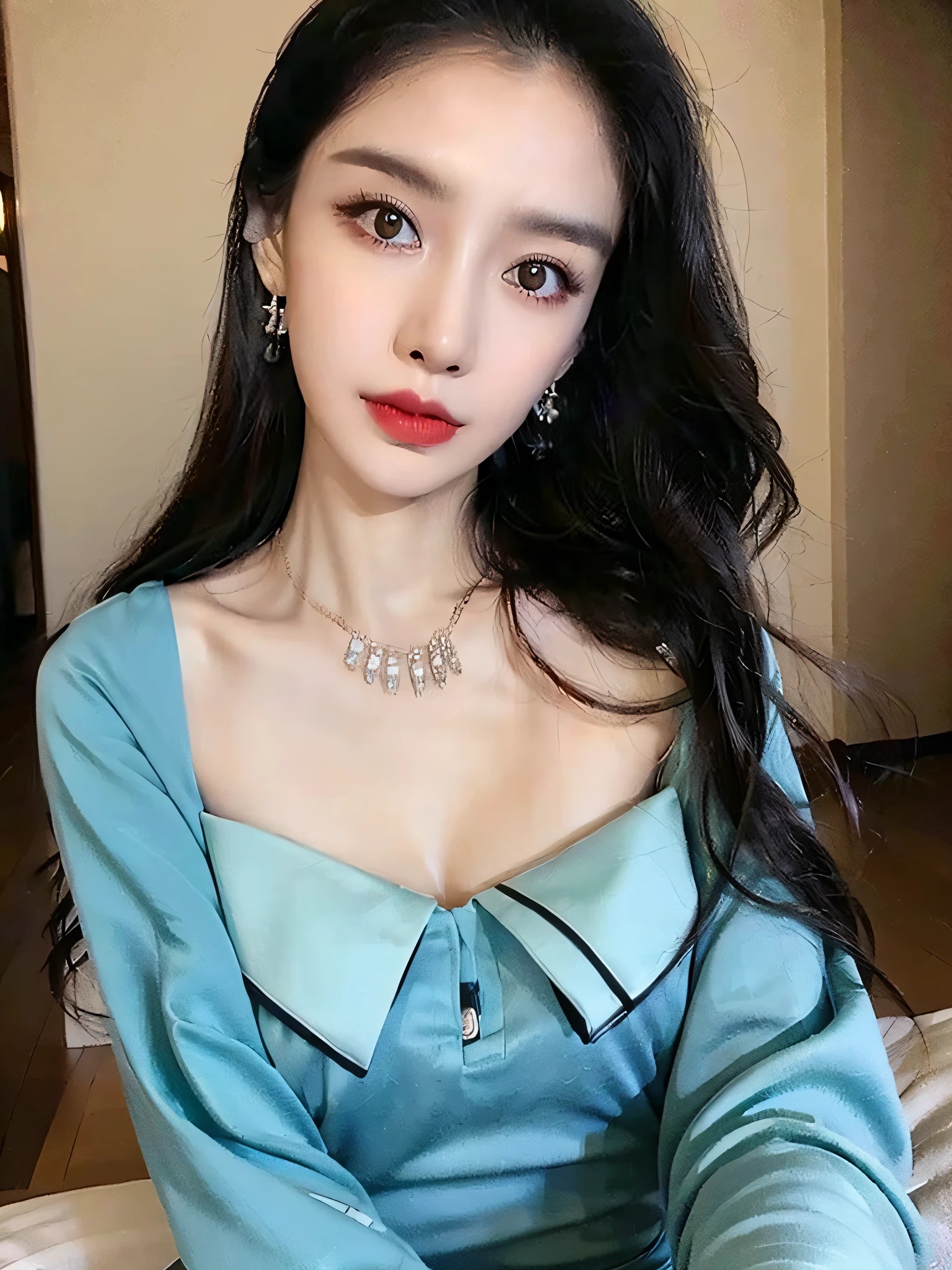 ((Best Quality, 8K, Masterpiece: 1.3)), 1 Woman, (Women's Evening Dress, Dress), 7 Doppelganger Shots, Long Hair, Cleavage: 1.1, Slim Body, Beautiful Eyes, Super Detailed Face, Beautiful Woman, Tight, Big Breasts, Petite, Teen, Cute Girl, Petite, Glow Skin, Slim Body, 18 Year Old Girl, Indoors, Real Photo, Real, Solo, White Skin