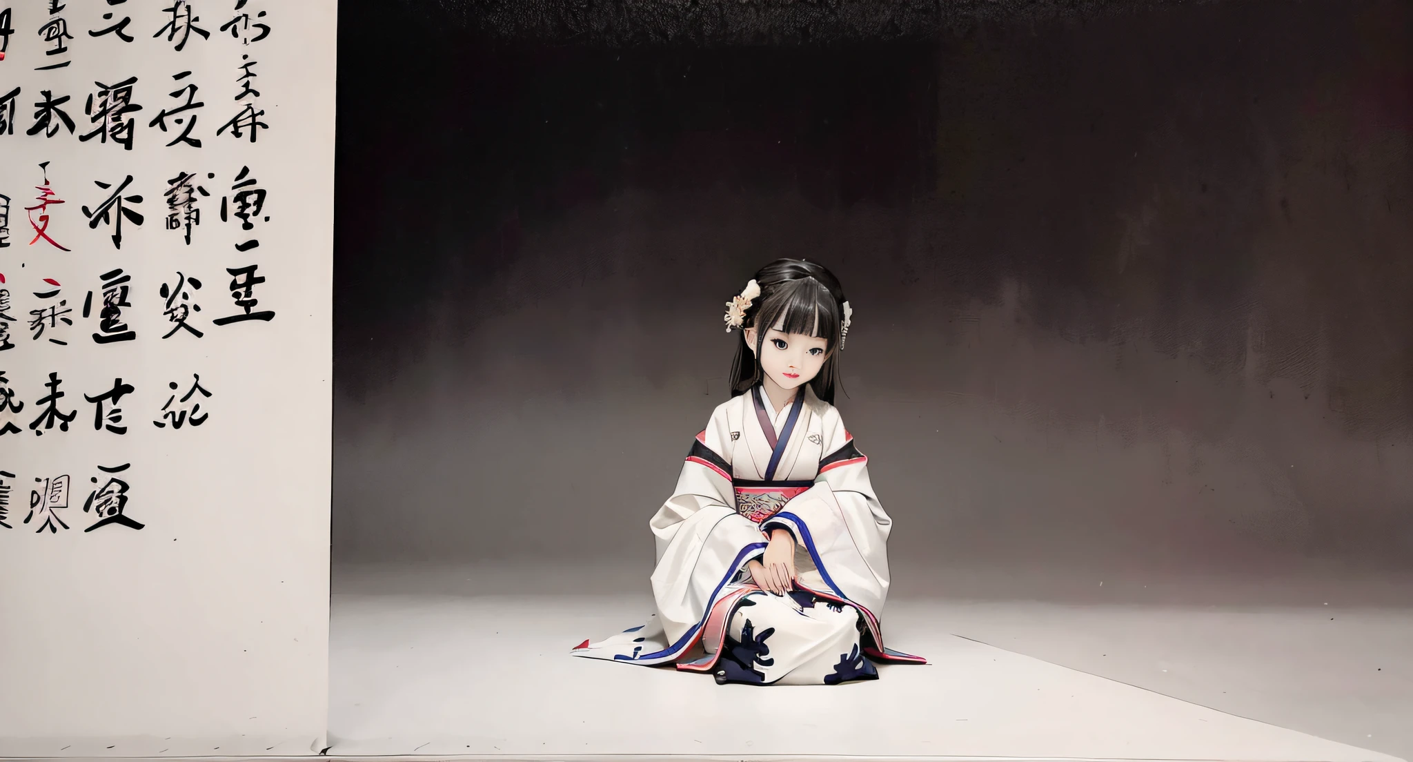 1 on the right side of the picture, white in the middle, princess dress, traditional Chinese ink painting, cute