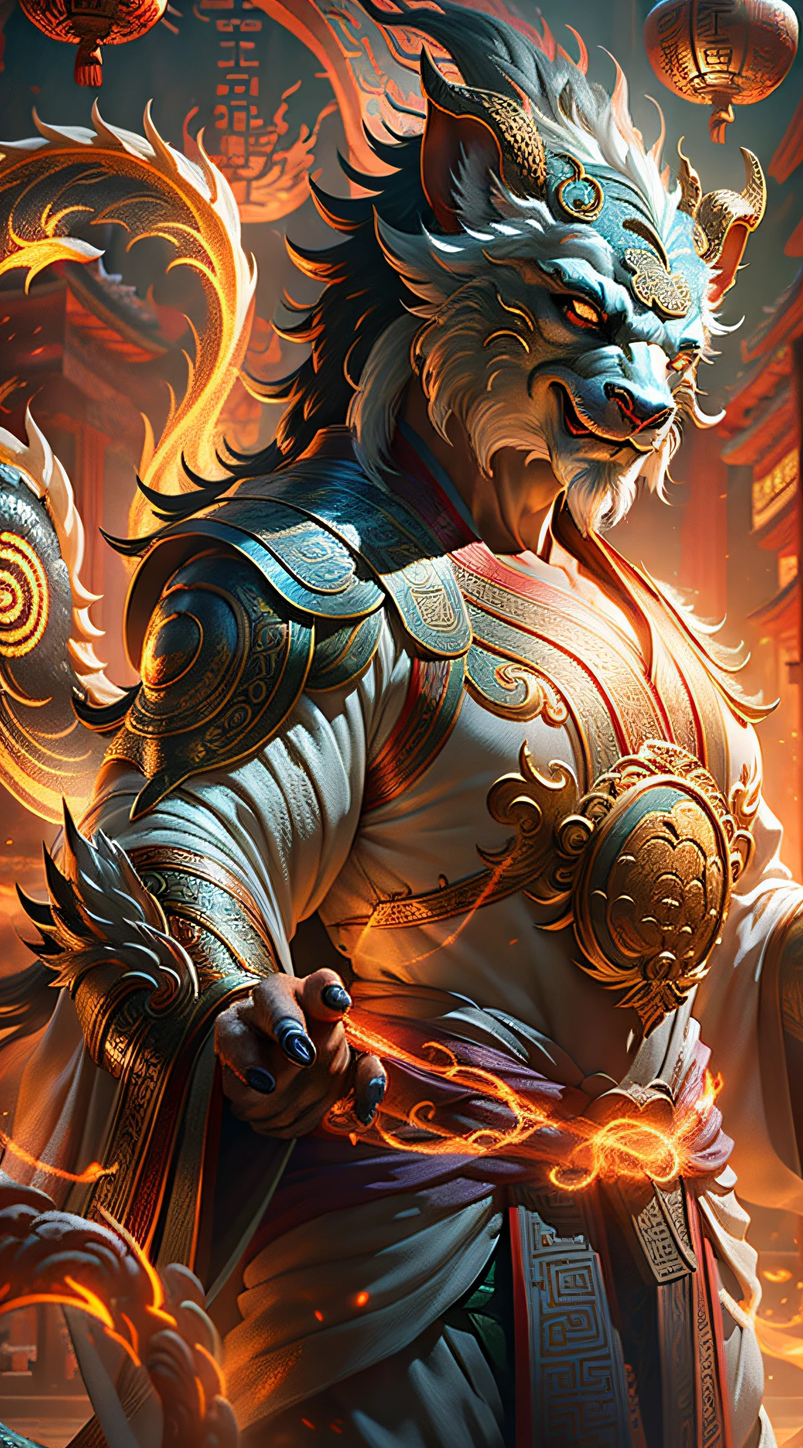 (Chinese ancient mythical beast + Chinese mythology + full of vitality), ultra-realistic 3D rendering, (masterpiece + best quality + high-detail), marvel at the figure, realistic performance of photography award-winning level + reproduction of the best visual effects, perfect shooting, get an eye-catching movie poster! Clear focus, depth of field.