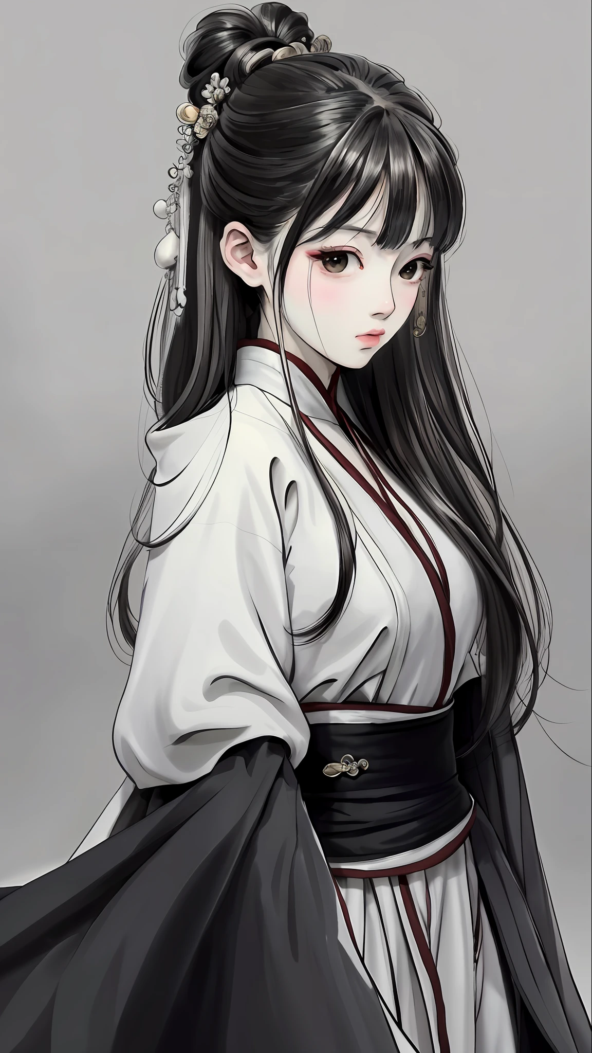 A painting of a long-haired woman in white Hanfu, beautiful figure painting, Guviz, Guviz style artwork, Yang J, Fan Qi, Zhang Han, Zeng Jing, Zhou Wenjing, Gu Viz masterpiece, Li Song, Ye Xin, beautiful anime portrait, Song Xu