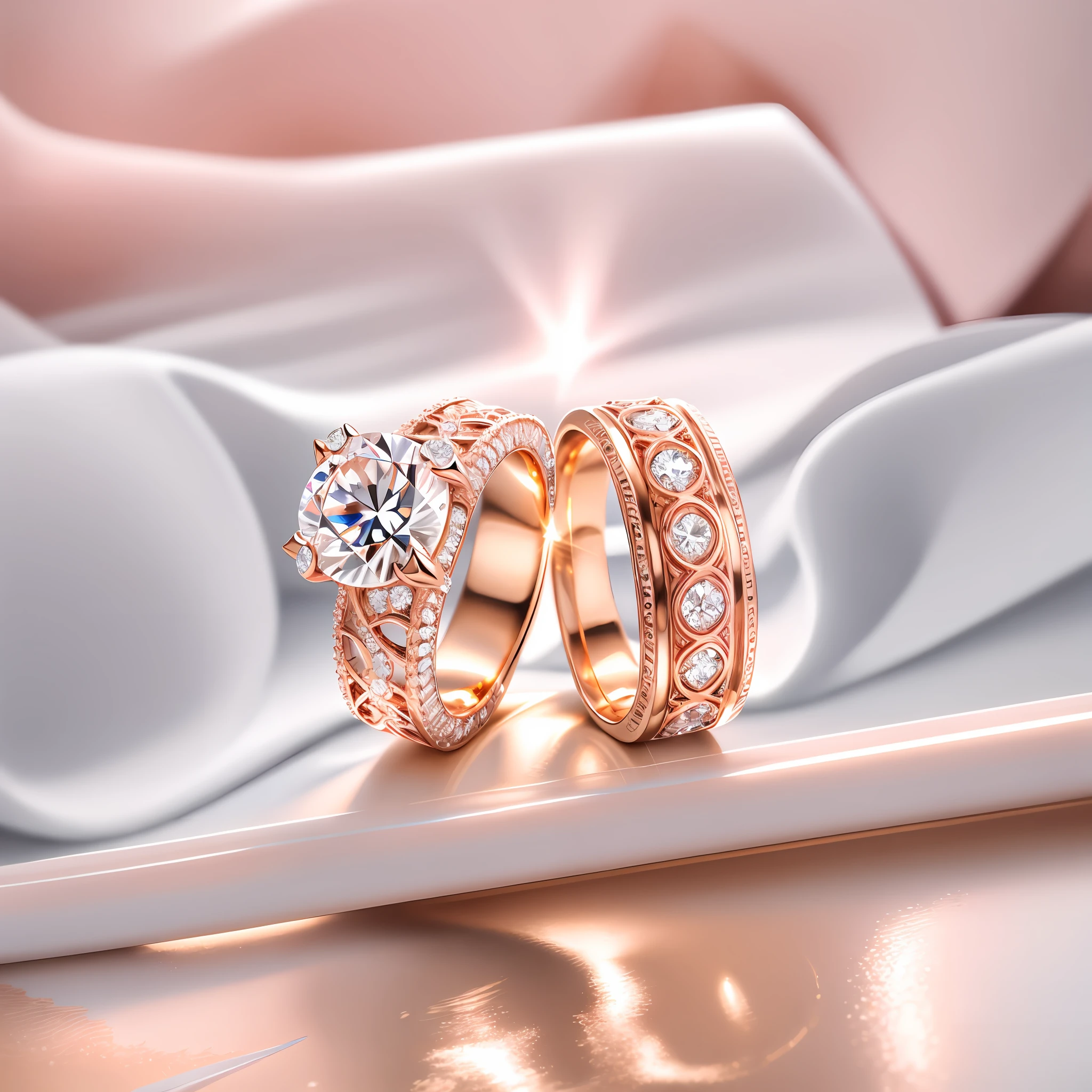 Two Rings Set with Diamonds, Jewelry Photography, Fine Details, Rings, Nordic Wedding Rings, Fine Details, Detailed Jewelry, Rings, Engagement Ring Advertising, Elegant Complex, Detailed Details, Rose Gold, Complex Set, Fine Details, Design, Enhanced Photos