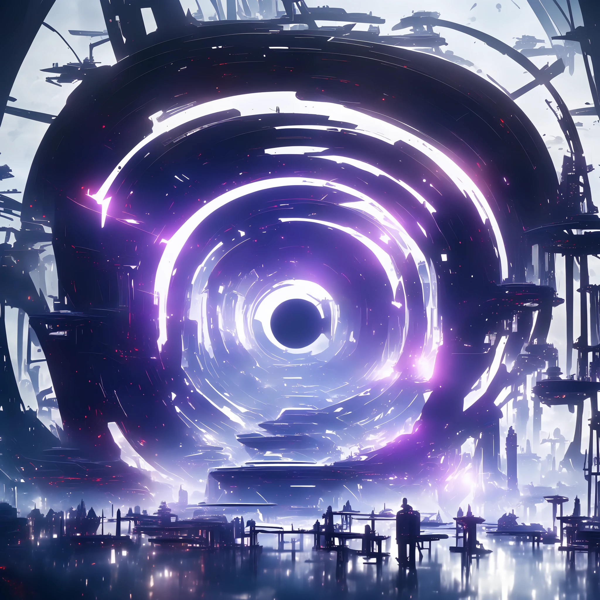 Anti matter power reactor, black hole breeder, symmetry,futuristic International space Station,travel, spaceships, cyberpunk,space docking stations, technology to harness power from star systems, planets, docks and refuelling hanger, anti matter Reactor and breeder core , refueling technology, concept art, space engineering, blood red and platinum irradiance, dark rainbow prism.