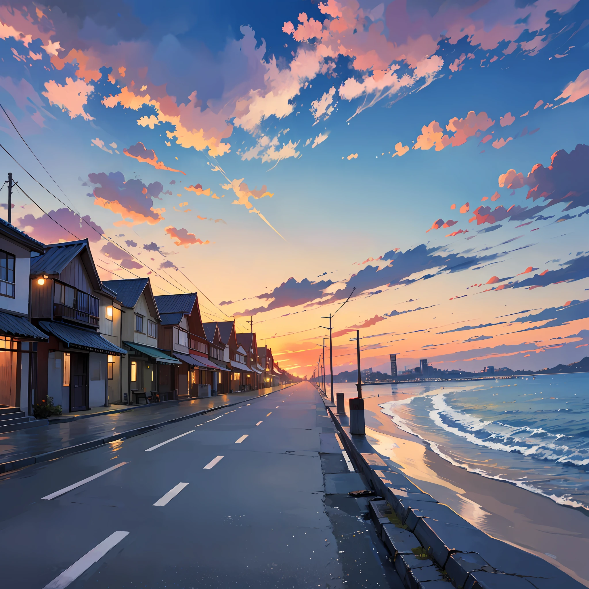 Best quality seaside sunset Miyazaki style --auto --s2