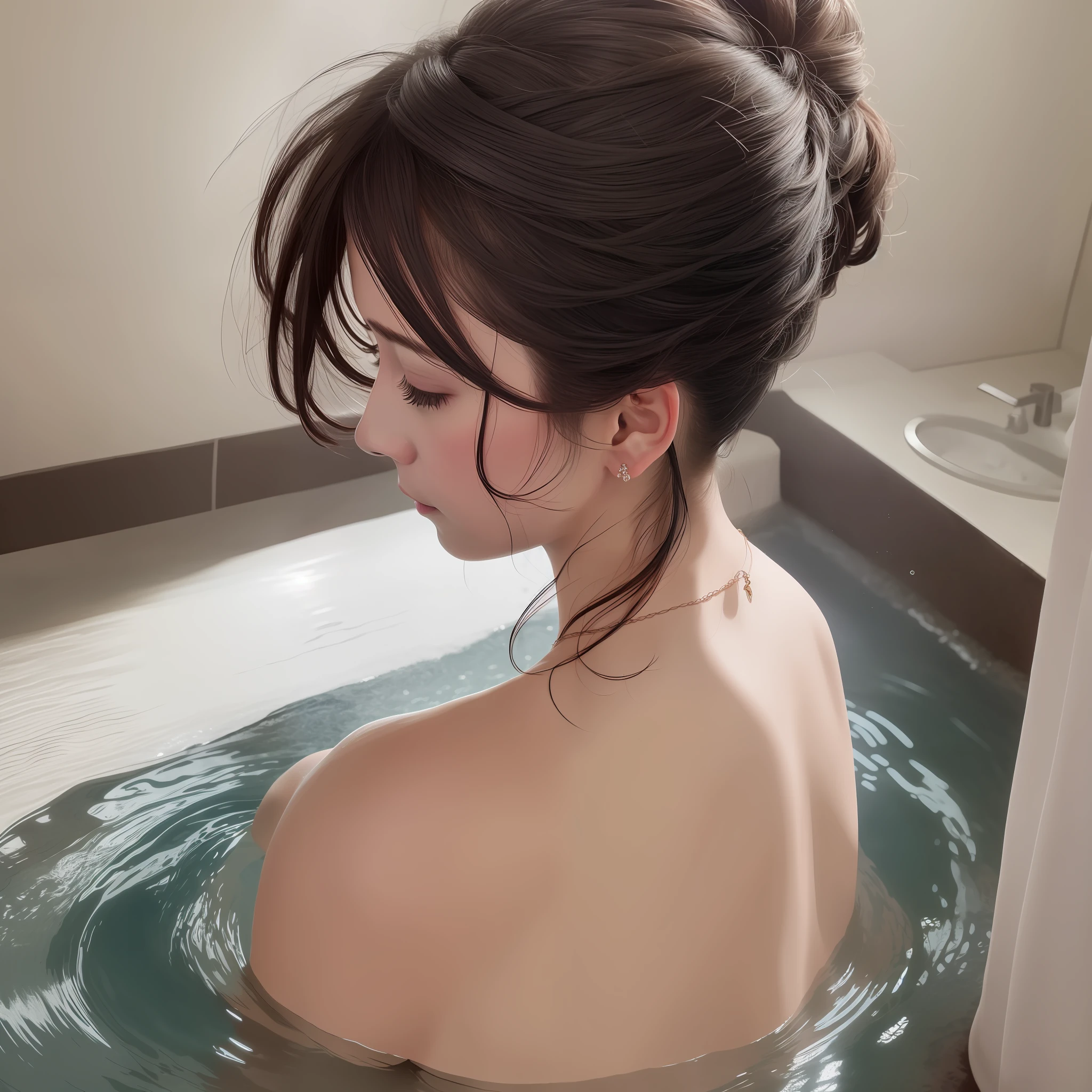 Up the nape of a married woman after taking a bath