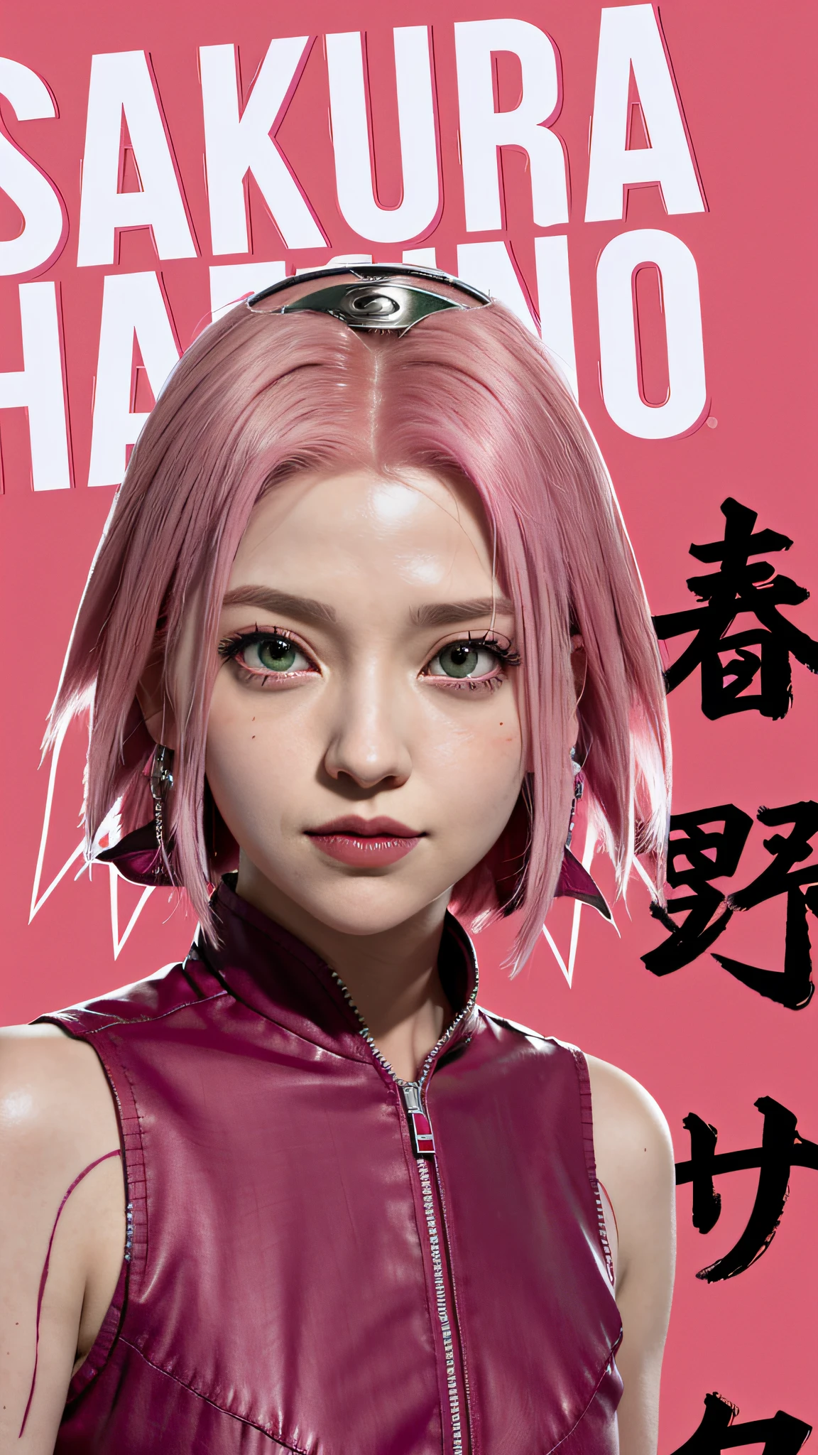 a woman with pink hair and green eyes in a red shirt, haruno sakura, sakura haruno, sakura haruno in slug sage mode, from naruto, hints of yayoi kasuma, pink iconic character, yayoi kasuma, joker looks like naruto, ohararyu, with pink hair, tsunade from naruto