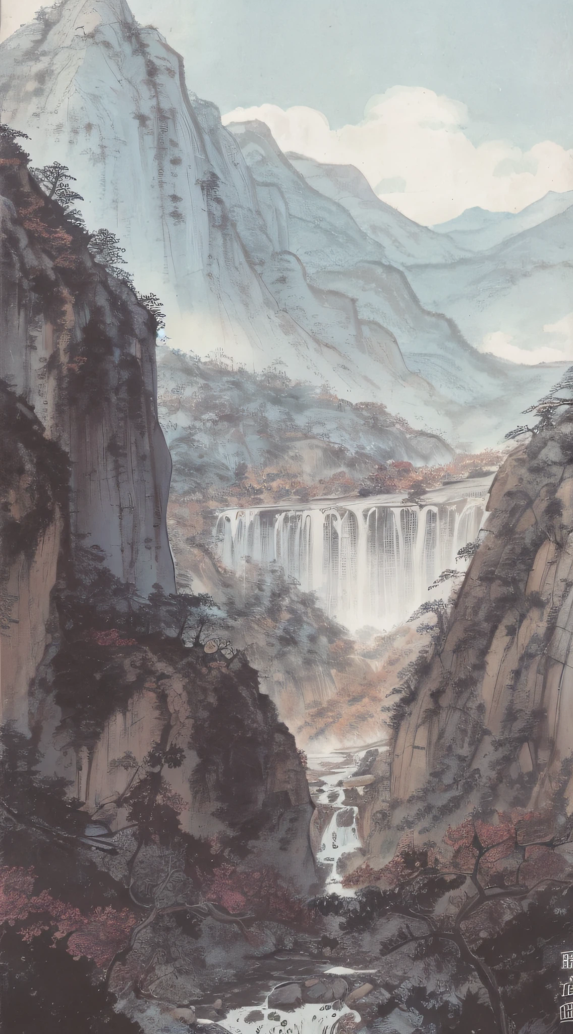 China splashes ink landscapes, majestic, mountains, waterfalls, forests, HD --auto --s2