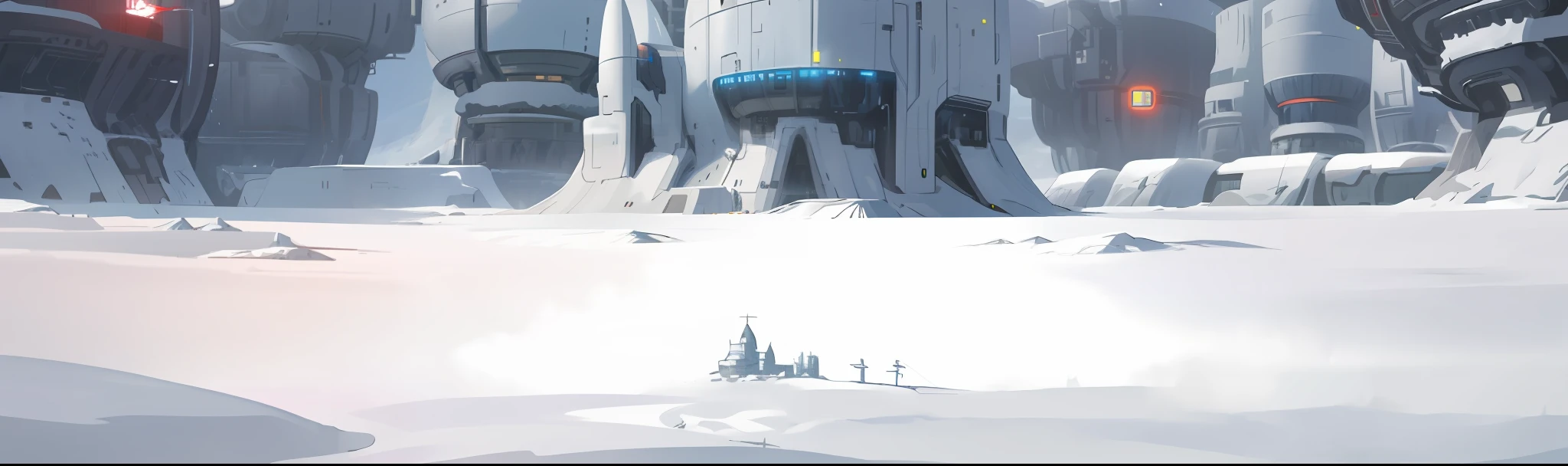 Future snowscape town, sci-fi, steam, HD best quality