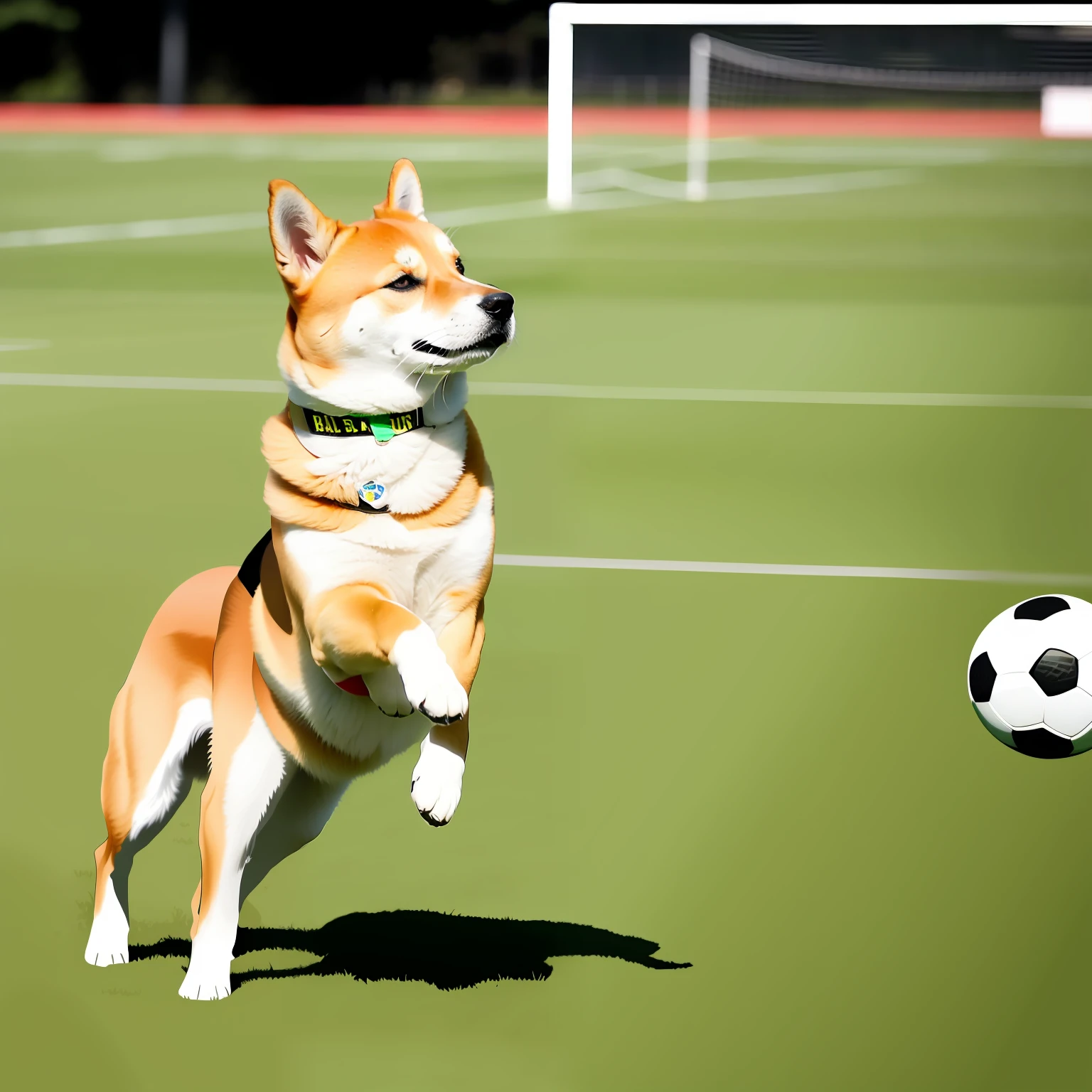 Shiba Inu playing football