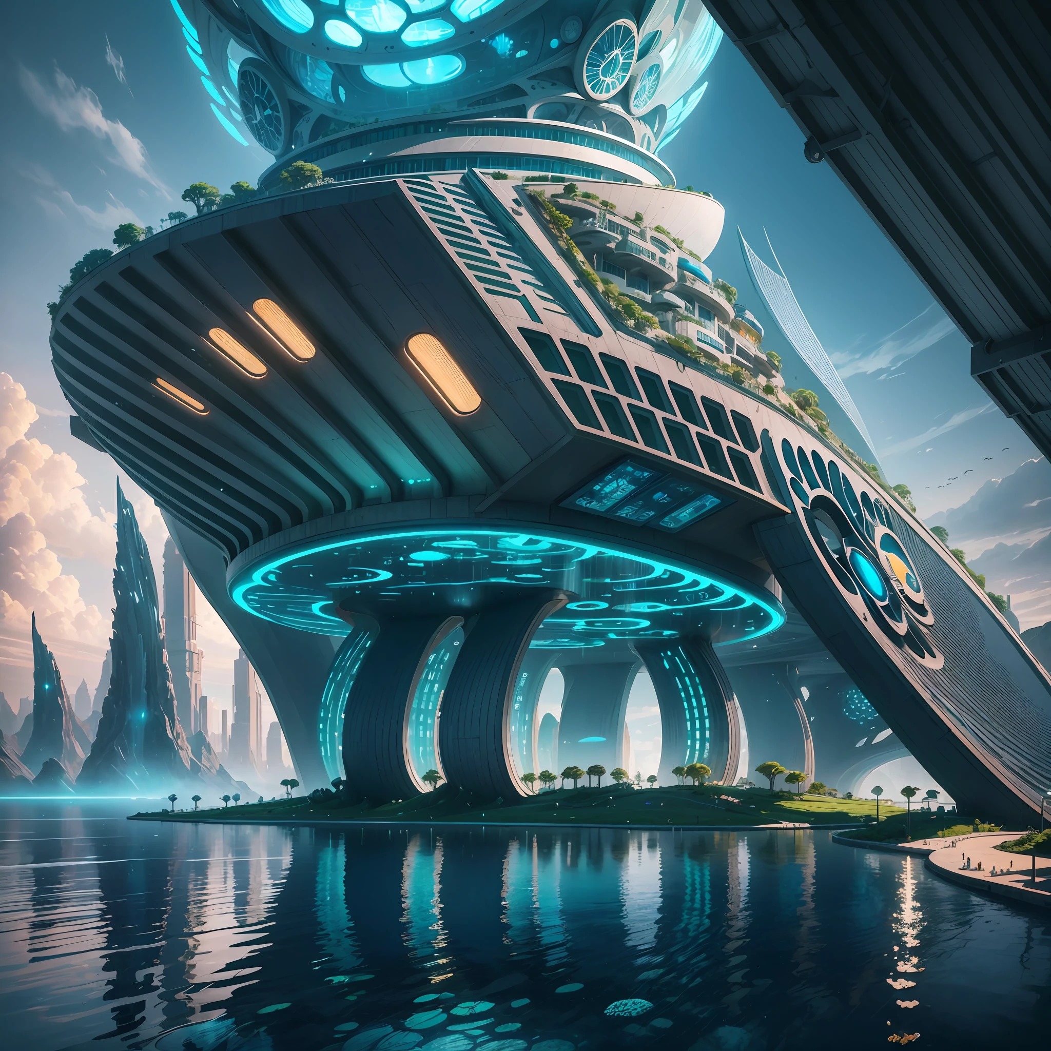 Science Fiction, Cities modern futuristic design large underwater city, futuristic underwater cityscape, a artificial waterfall and a pond with colorful flowers in the middle, nature meets underwater architecture, built inside ocean, realistic beehive architecture, organic underwater architecture, Reality very close to real nature, breathtaking render,city with underwater forest , advanced civilization technology,stunning architecture, luxury architecture, realistic fantasy render, by Zha Shibiao, epic and stunning, architectural visualization, epic architecture, concept art. 8 k --auto --v6 --s2