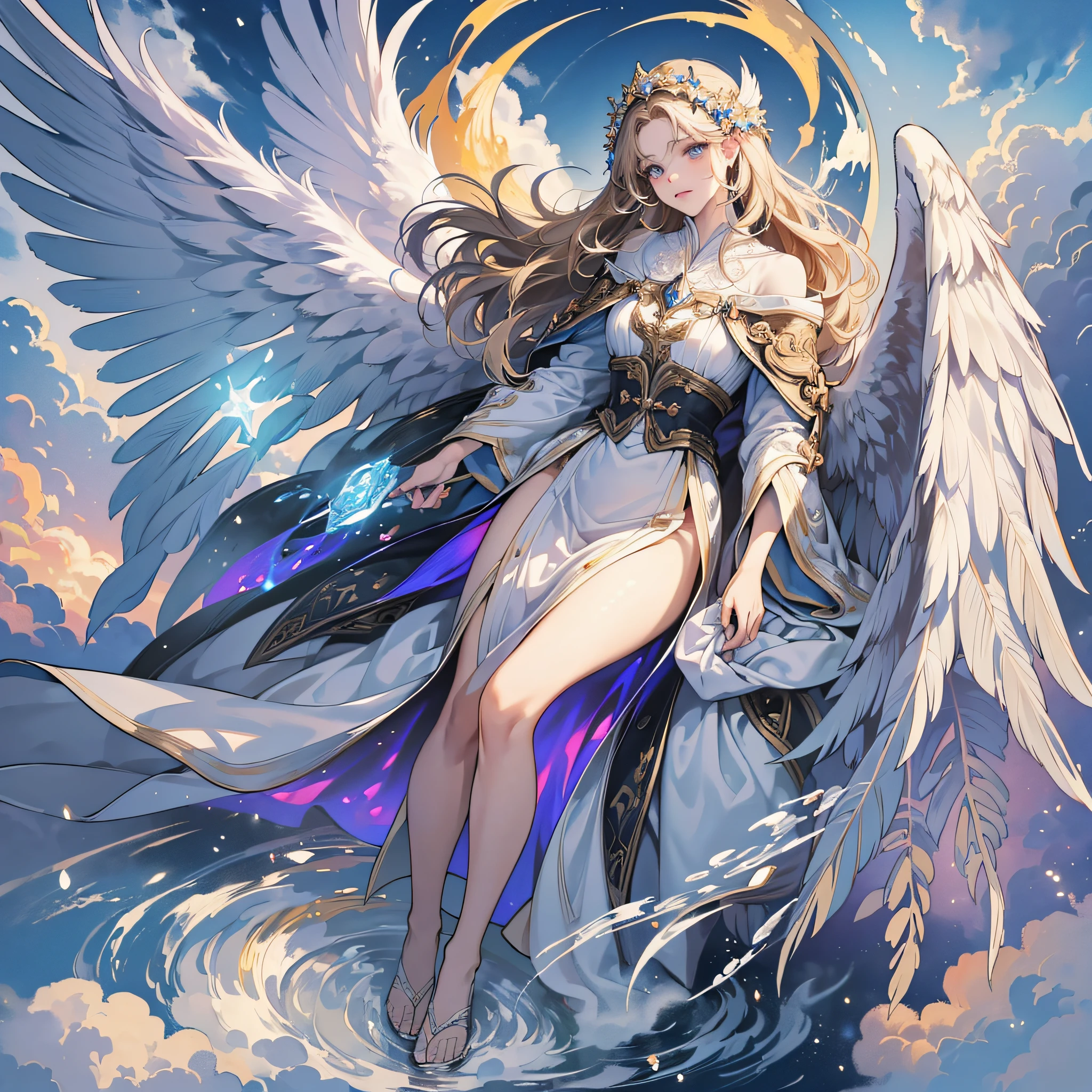 (Masterpiece: 1.2), Bestquality, (Ultra Detail), (Detailed background: 1.1), (Movie Light: 1.3), (Best shadow: 1.1), (Beautiful detail face: 1.2), (Hyperdetails: 1.1), (Dramatic light: 1.2), (Intricate details: 1.1), (Color: 1.1), (Angel: 1.4), (Descent from the cloud: 1.2), (Big wings: 1.3), (Flowing robes: 1.2), (Ethereal Light: 1.3), (Peace Expression: 1.2), (Heavenly atmosphere: 1.3), (Wide angle: 1.1), (Solo), (Full body: 1.1)., 16k, highres --auto --s2
