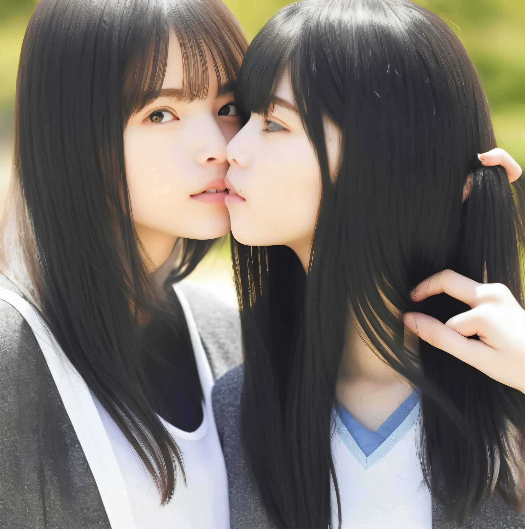 Two girls, Yuri, kissing, (black hair)