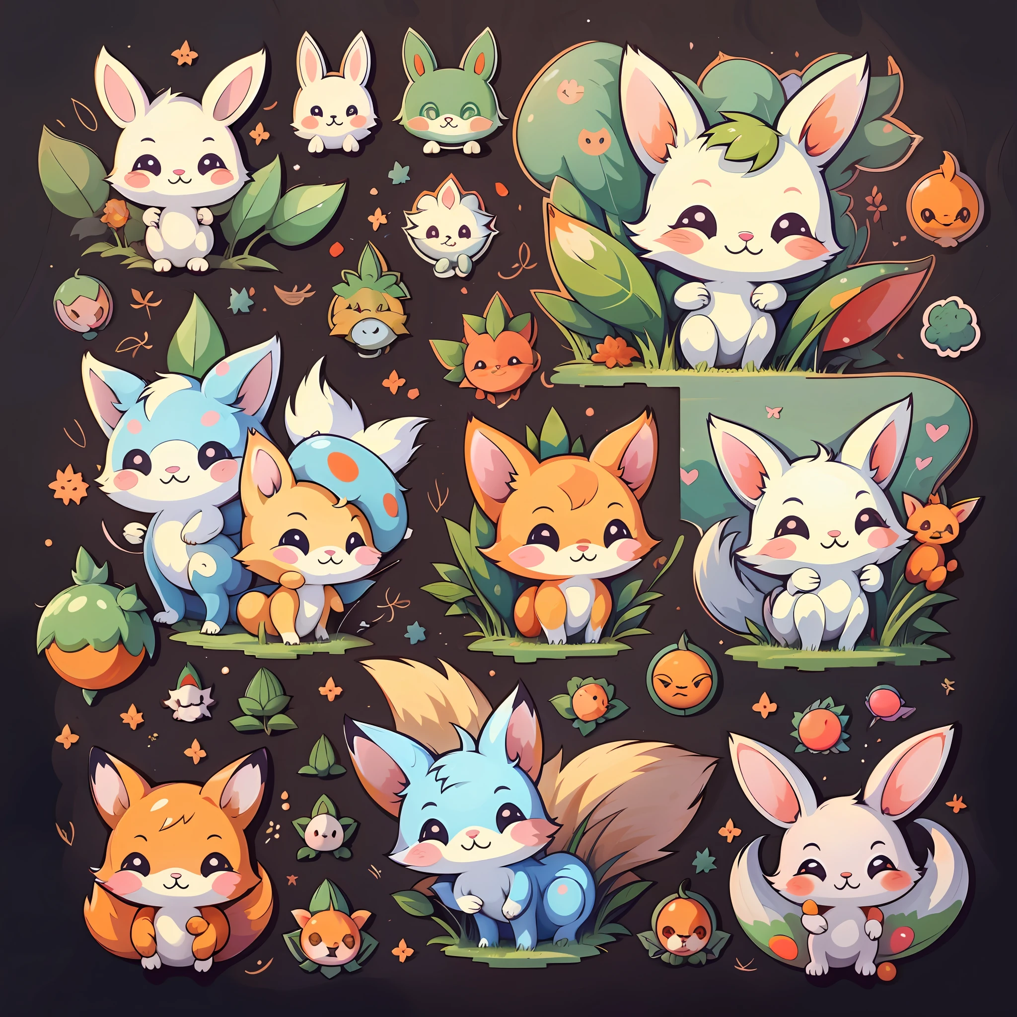 nine-tailed fox,telegram sticker, unused sticker, telegram sticker design, sticker page, kawaii cutest sticker, sticker, cute artwork, cute cartoon, rabbt_character, cute character, cute character, uwu, so cute, sticker illustration, cute anthropomorphic nine-tailed fox, ❤🔥🍄🌪 planner sticker --auto --s2