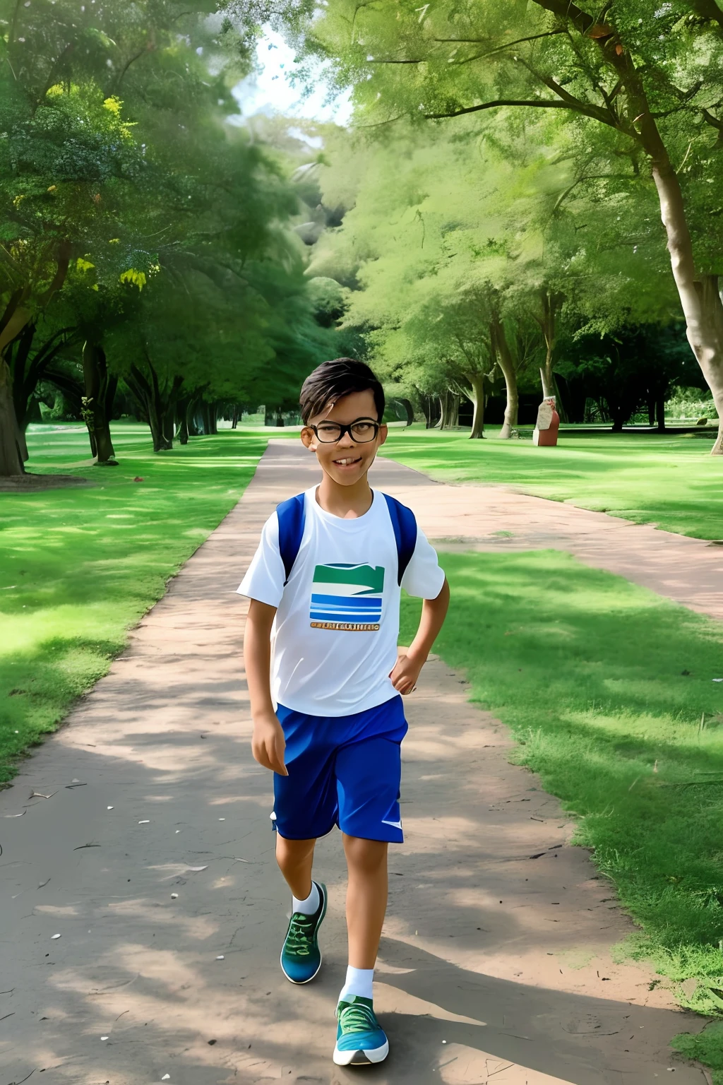 guttonerdreliberate1, a scene in which a 3--old wearing glasses is walking toward the camera on a jogging track in a busy park. The boy's face would be portrayed in intricate detail, showing his innocence and determination as he took every step forward. He is in the center of the image.
The scene would be set during the early hours of the morning, with the sun just beginning to rise, casting a warm, soft light over the surroundings. The park would be filled with vibrant colors, lush greenery and energetic activities.
The boy would be dressed in sports attire, ready for his morning walk. His glasses would give a touch of charm to his appearance, emphasizing his young age and curiosity. With a confident step, he would be shown approaching the camera, showing his determination and willingness to explore.
The path would be flanked by trees, flowers and other visitors to the park, creating a lively and dynamic atmosphere. The details of the boy's clothing, glasses, and facial expression would be meticulously depicted, capturing his emotion and joy as he ventured forward.
The illustration would aim to convey a sense of optimism, highlighting the boy's enthusiasm for discovery and his connection to nature. The realistic portrayal of the scene would bring the viewer into the moment, evoking a feeling of warmth and joy.
Overall, this alert would result in an illustrative scene that shows the energy and curiosity of a 3-year-oly as confidently walks toward the camera on a jogging track in a vibrant park setting during the early morning hours.