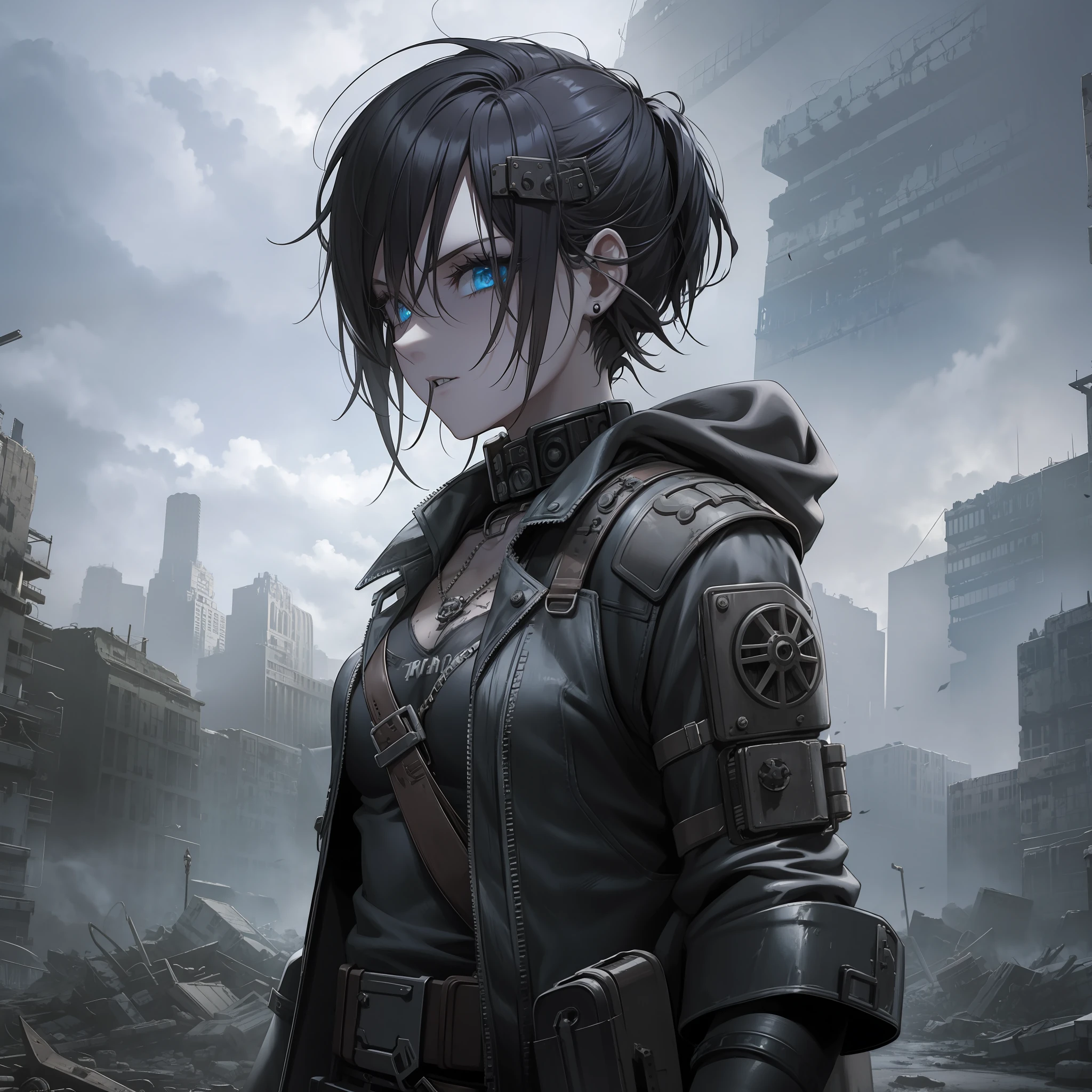 Wasteland Punk, dystopian fantasy scenario, gothic horror vibe, post-apocalyptic ruins smoke --auto --s2