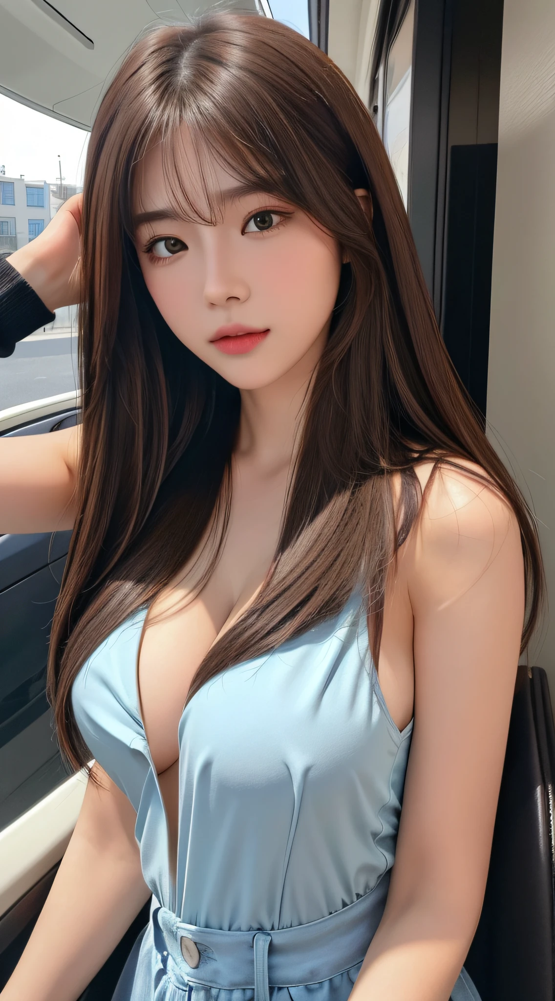 ((Realistic lighting, top quality, 8K, Masterpiece: 1.3)), Clear Focus: 1.2, 1 girl, Perfect Body Beauty: 1.4, Slim Abs: 1.1, ((Dark Brown Hair, Big: 1.3)), (Accelerate: 1.4), (Outdoor, Night: 1.1), Street, Slender Face, Fine Eyes, Double Eyelids, Exposed Cleavage Absurdity, Incredibly Absurd, Messy Hair, floating hair,