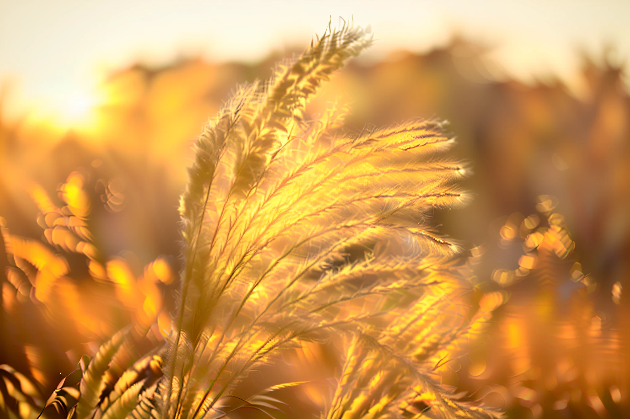 there is a close up of a plant with long white grass, softly backlit, soft golden light, golden feathers, soft feather, soft autumn sunlight, backlit fur, ethereal soft and fuzzy glow, soft morning light, dry grass, soft golden hour lighting, soft light from the side, beautifully soft lit, in soft dreamy light at sunset, backlit golden hour