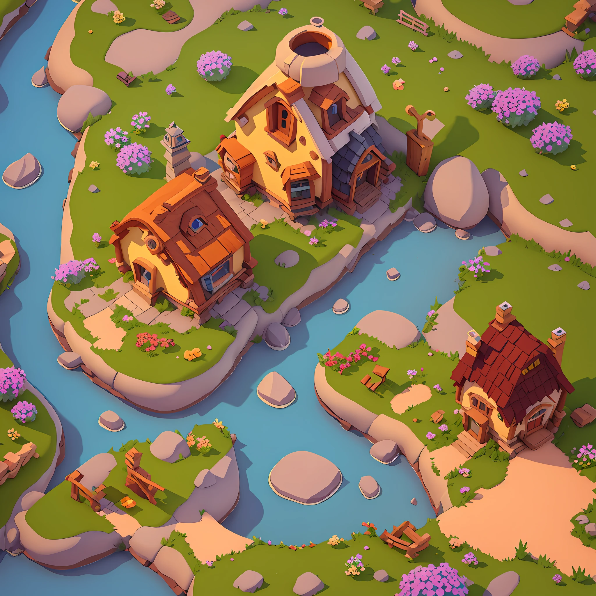 a close up of a cartoon style house in medow stylized 3d render, 3 d render stylized, isometric 3d fantasy cute house, stylized game art, super detailed color lowpoly art, stylized as a 3d render, isometric 3d fantasy, 3 d stylize scene, stylized 3 d --auto --s2